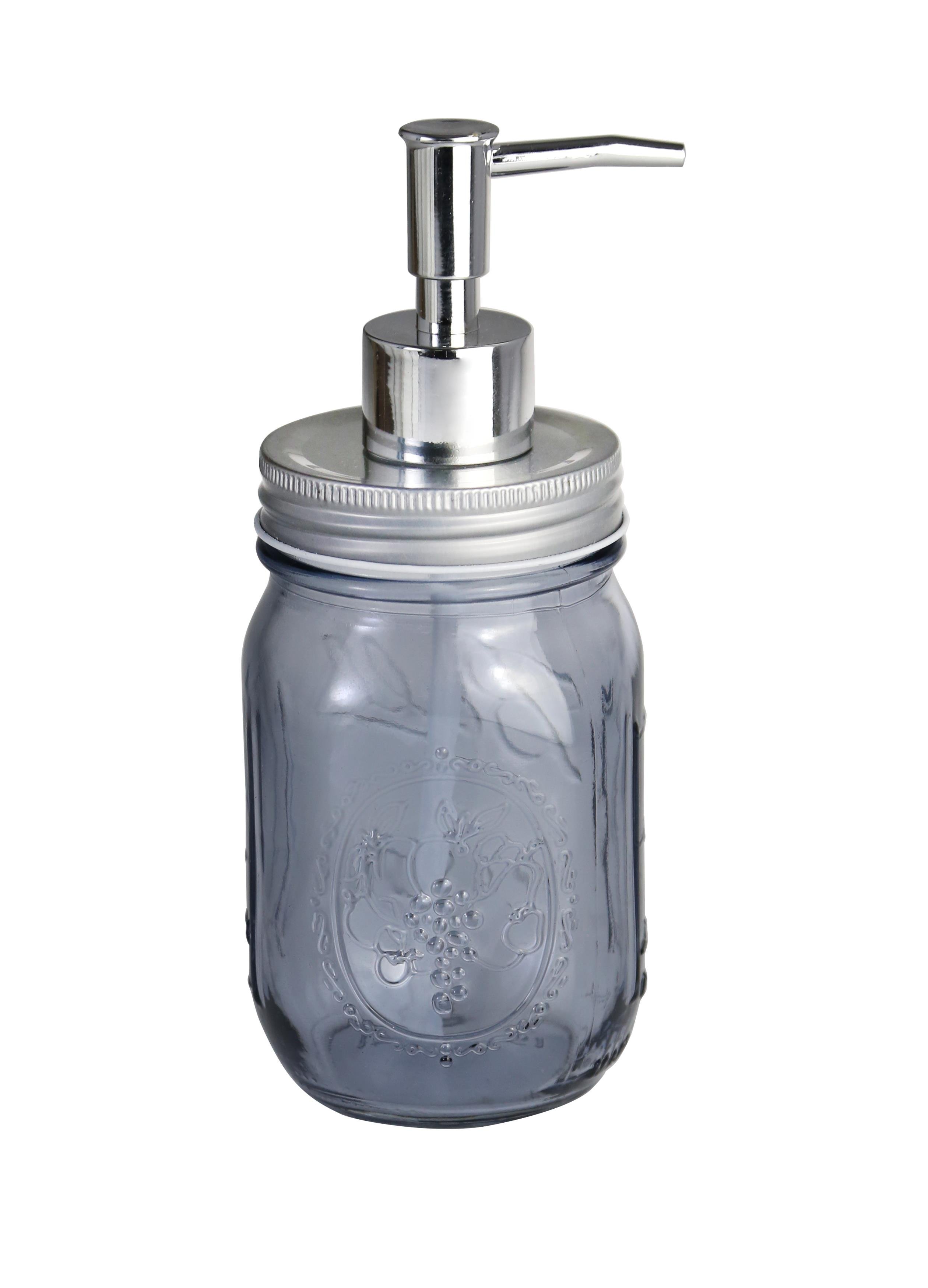 Cam Sıvı Sabunluk,Çiçek Desenli Koyu Mavi 8X8X10Cm 420Ml