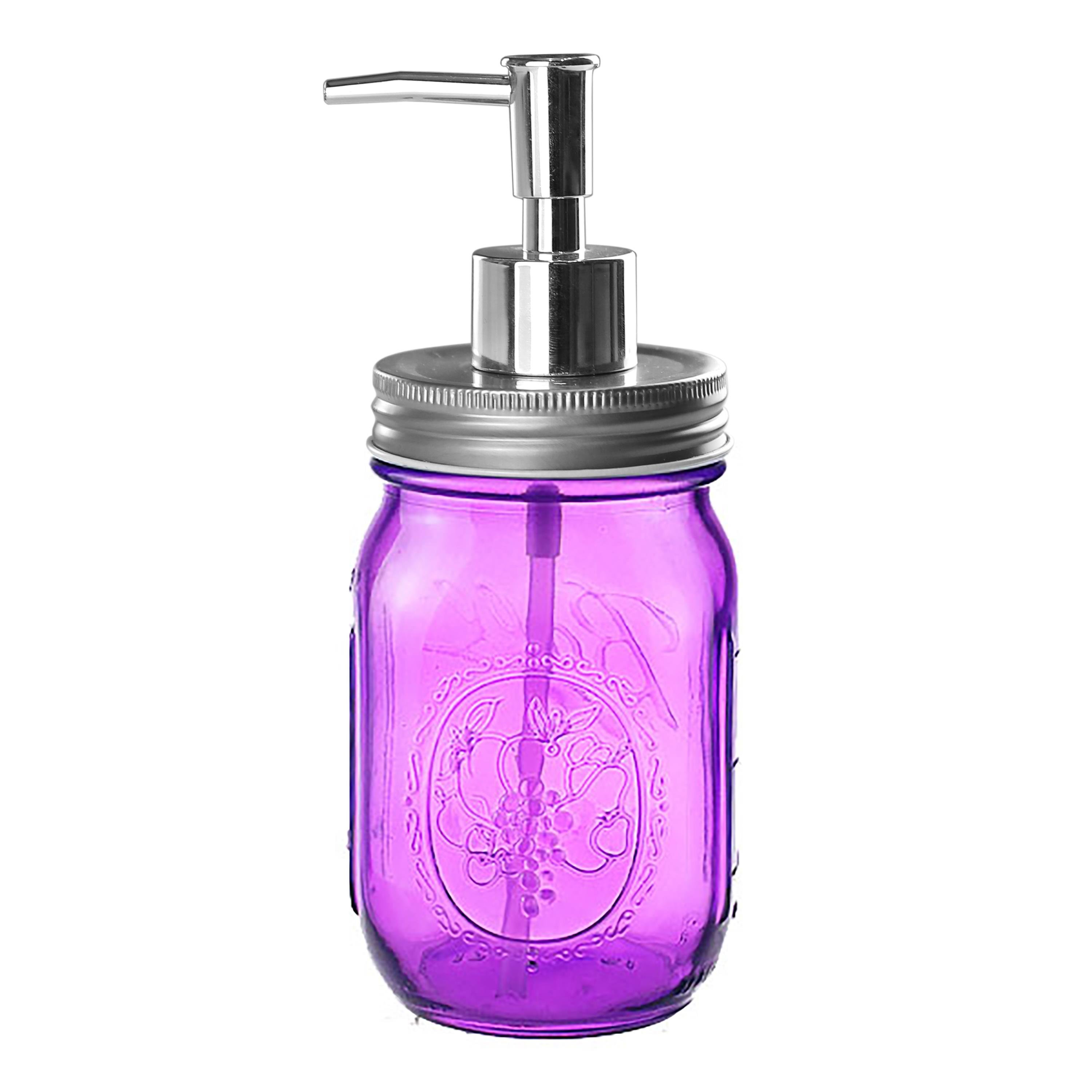 Cam Sıvı Sabunluk,Çiçek Desenli Pembe 8X8X10Cm 420Ml