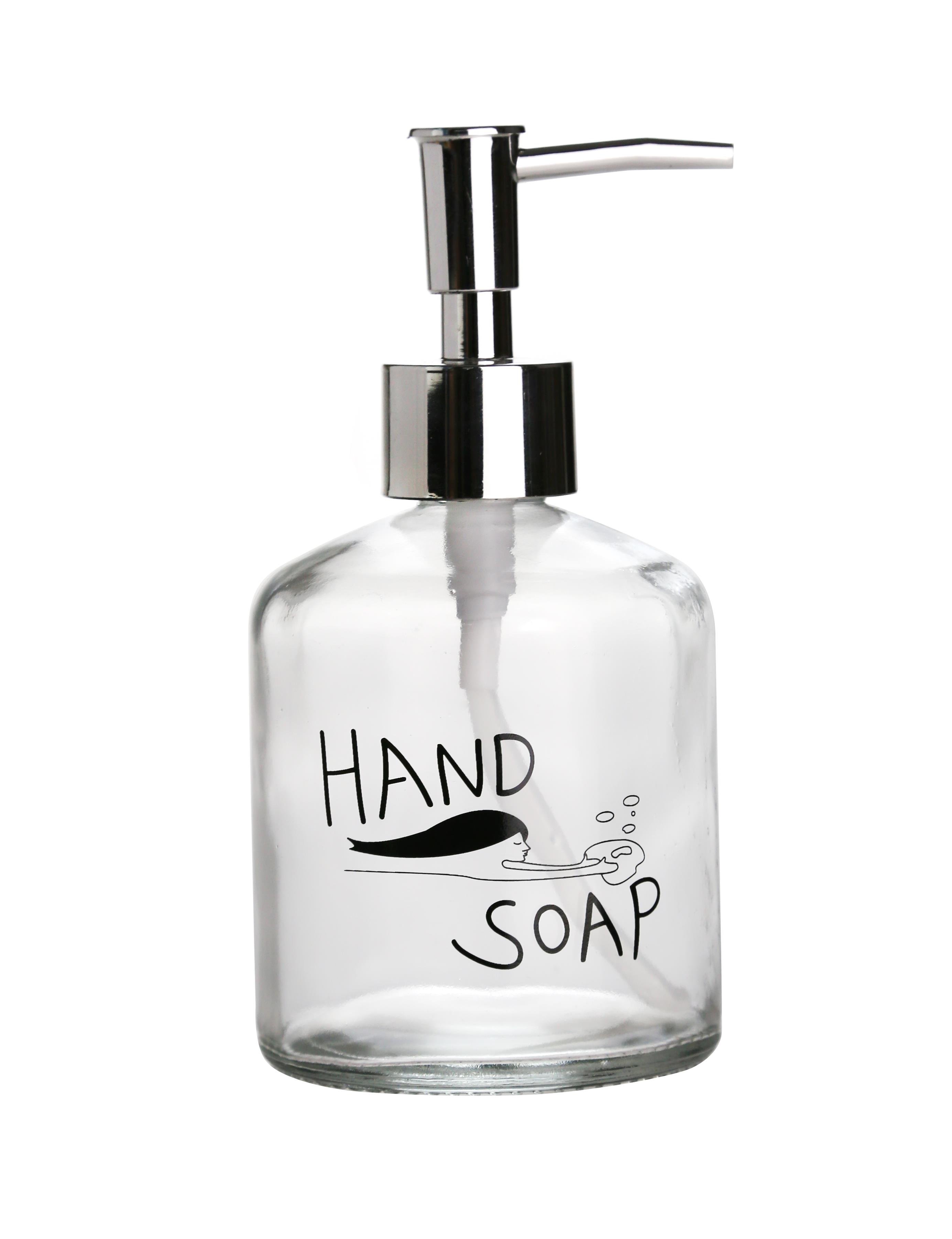 Cam Sıvı Sabunluk,El Sabunu Yazılı 300Ml Banyo Seti  7,6X15,5Cm