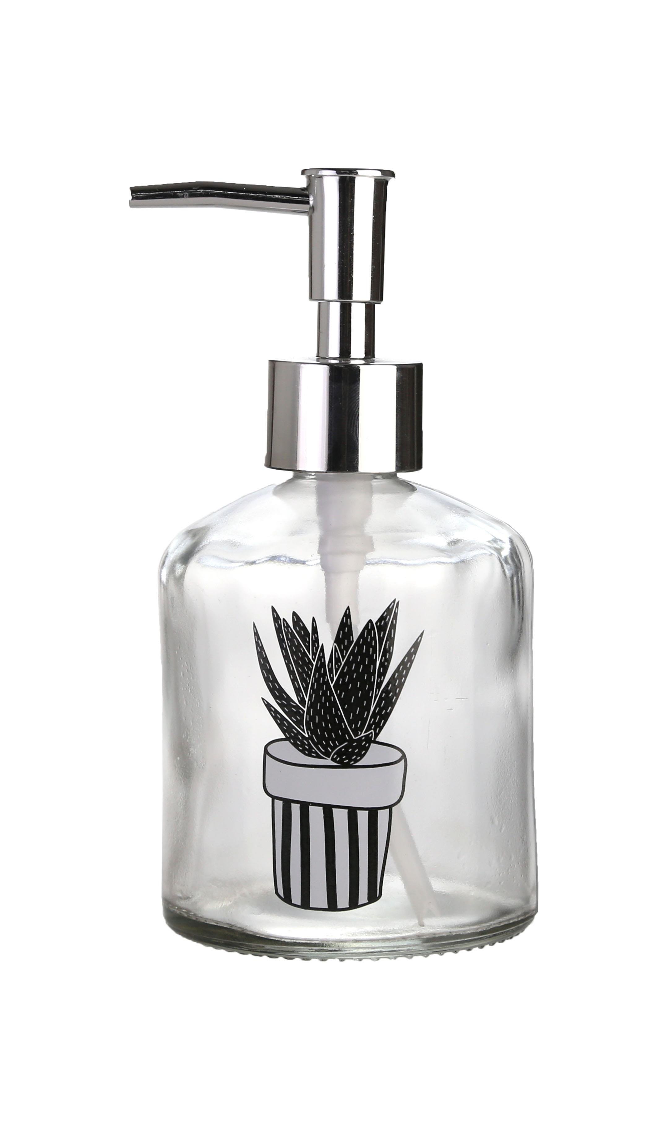 Cam Sıvı Sabunluk,Kaktüs 1 Desen 300Ml Banyo Seti 7,6X15,5Cm