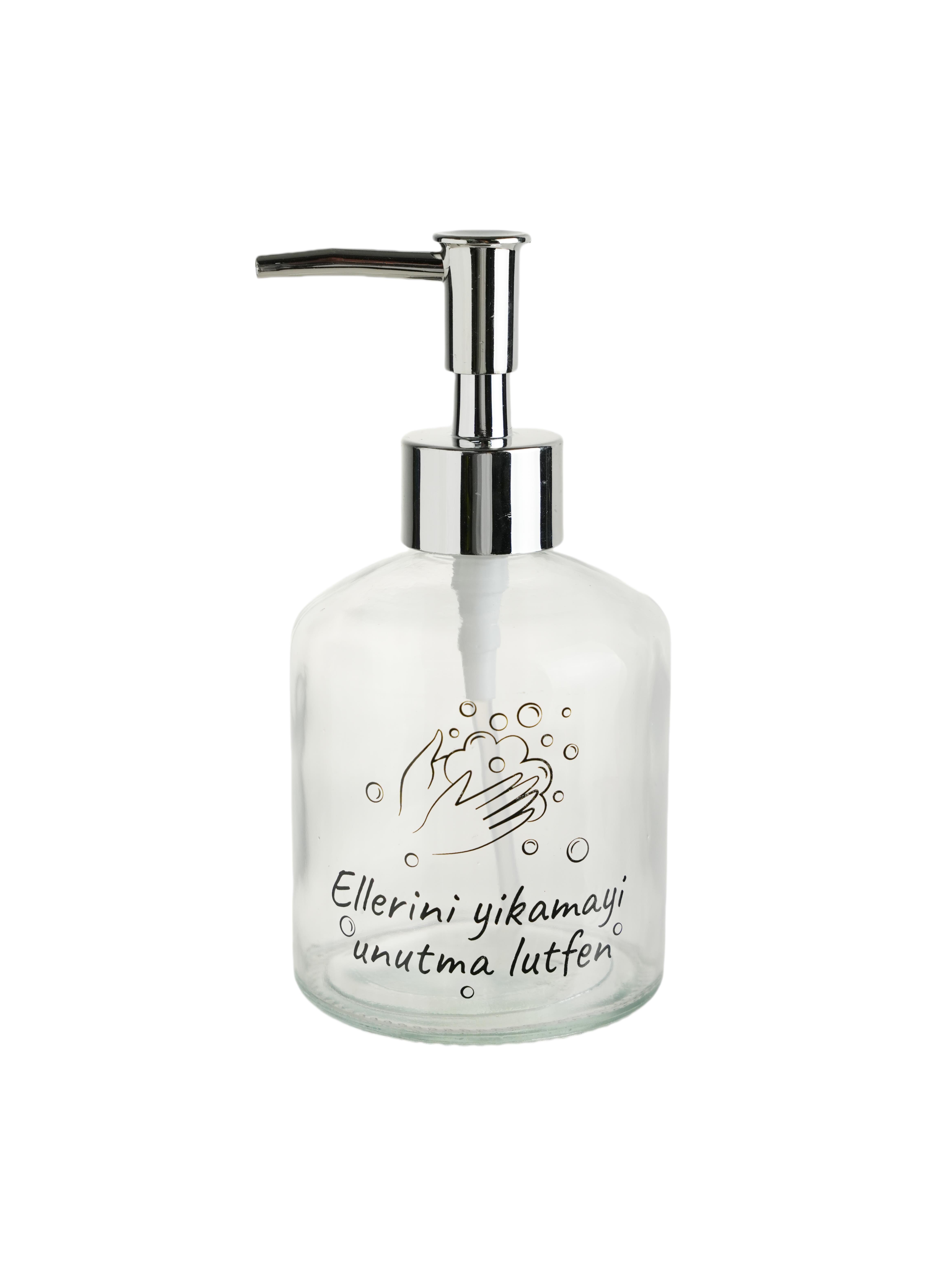 Cam Sıvı Sabunluk,Lütfen Yazılı 300Ml Banyo Seti  7,6X15,5Cm