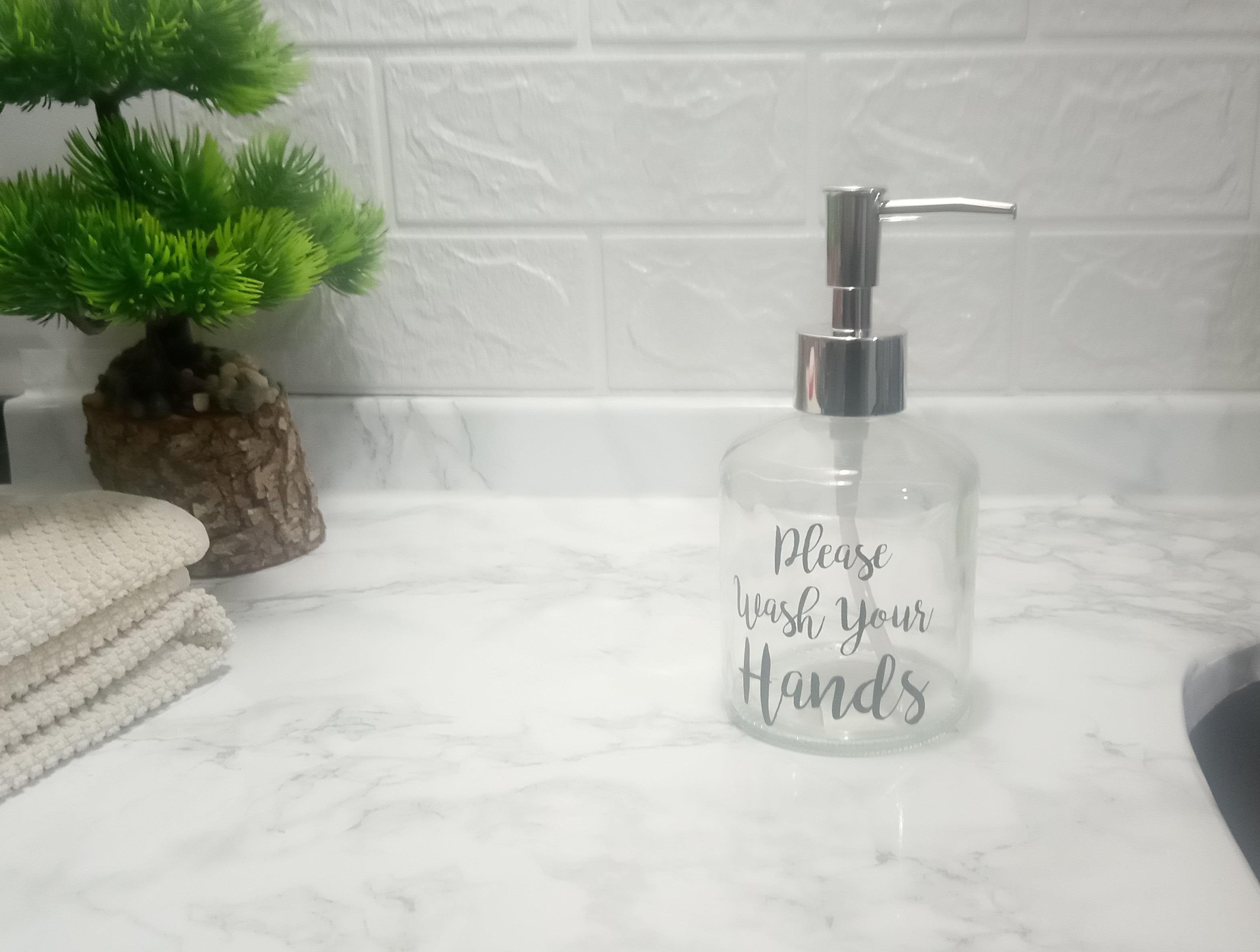 Cam Sıvı Sabunluk,Yazılı Model 300Ml Banyo Seti  7,6X15,5Cm