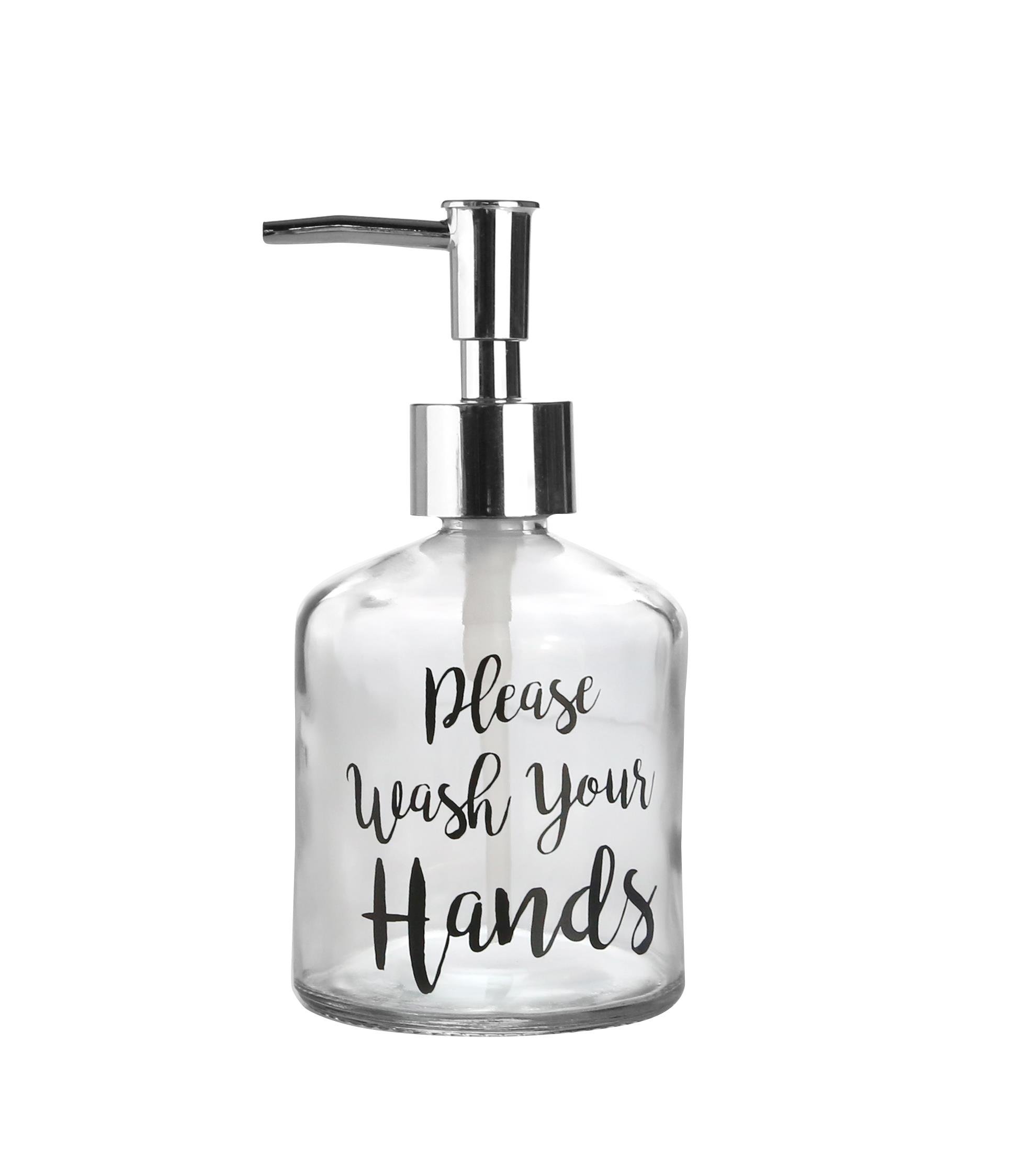 Cam Sıvı Sabunluk,Yazılı Model 300Ml Banyo Seti  7,6X15,5Cm