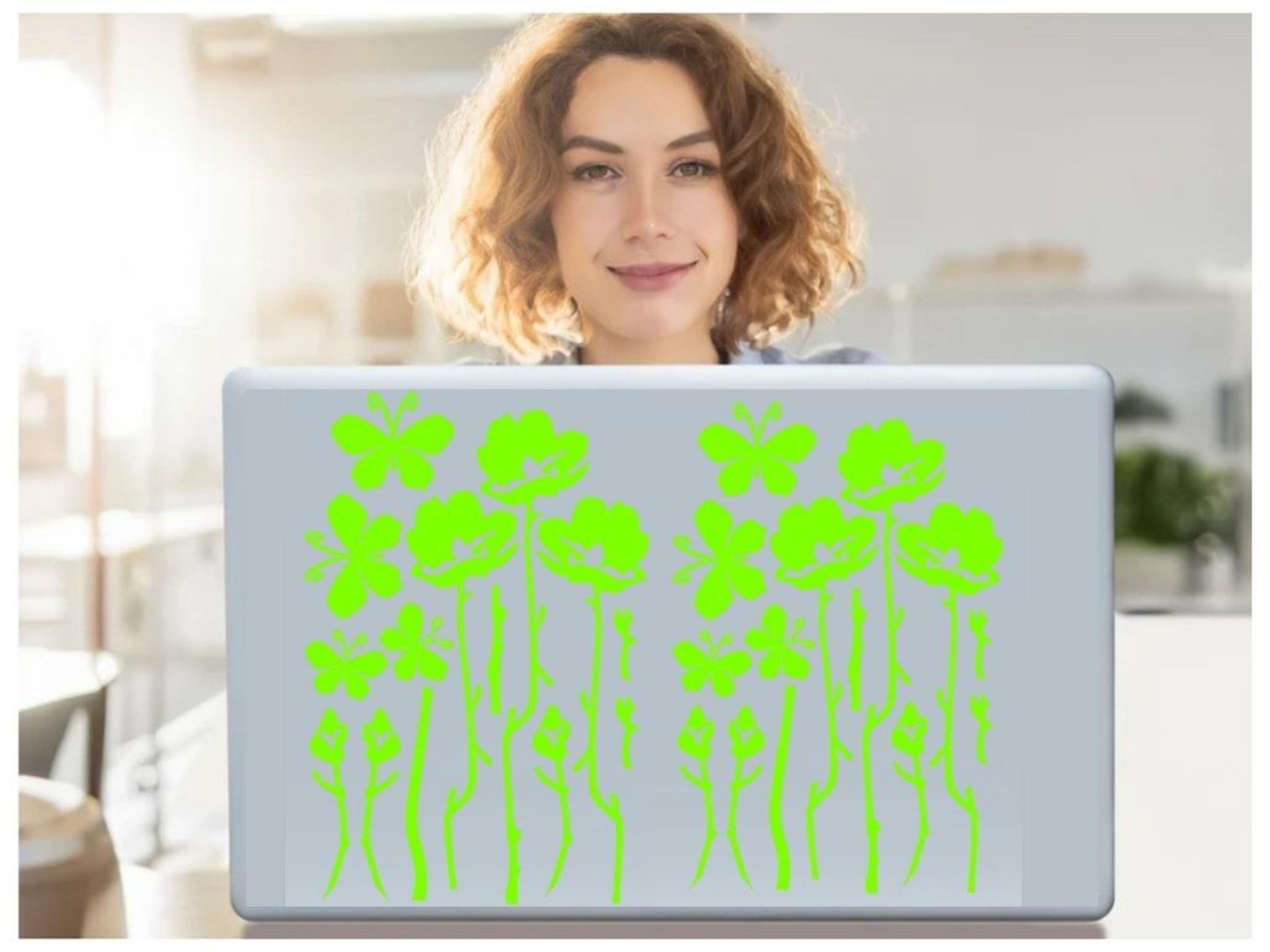 Defter Sticker,Laptop Sticker Yeşil Çiçekli  Pvc 48X33X0,5Cm