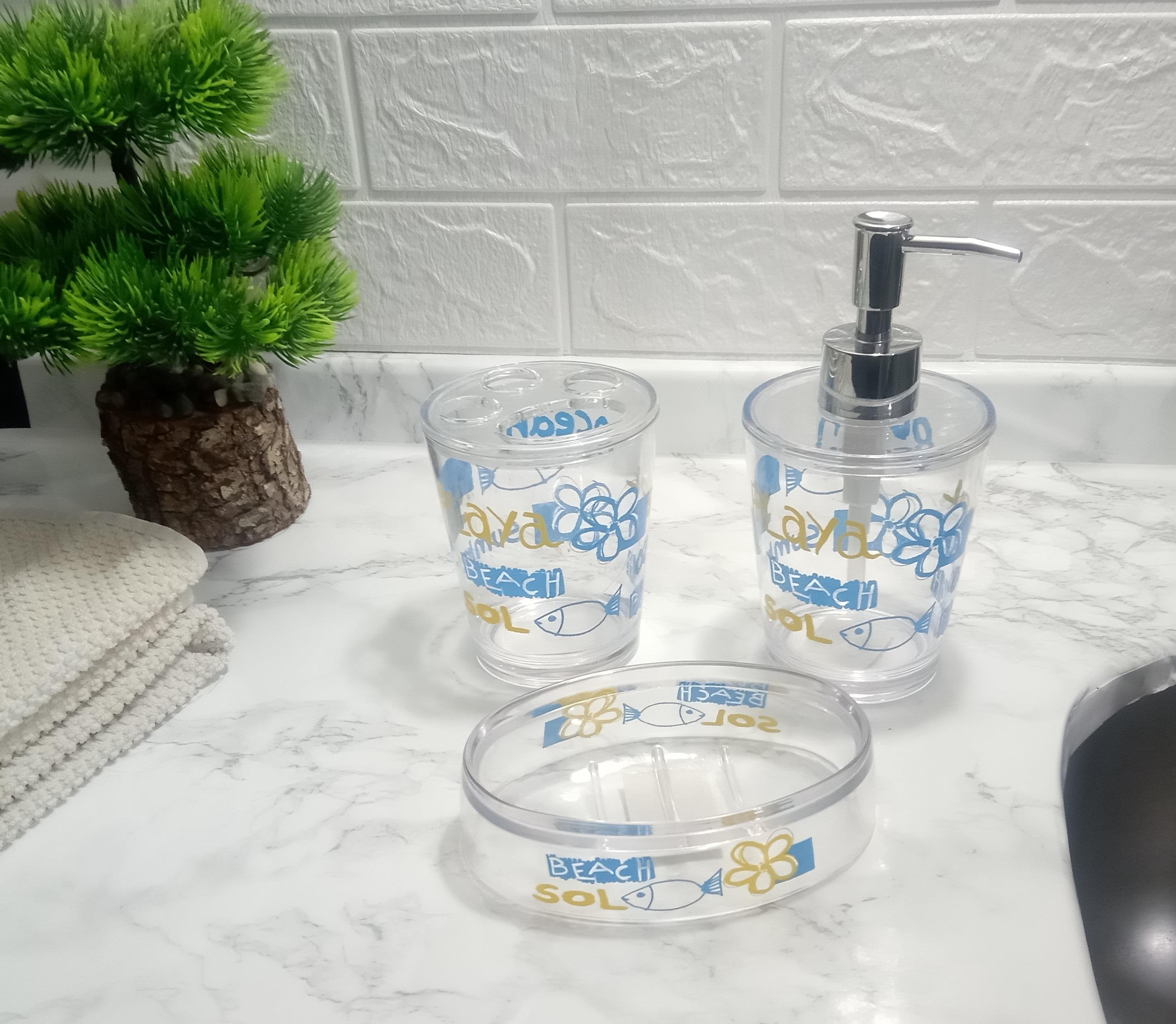 Deniz Desen 3 Lü Banyo Seti Akrilik