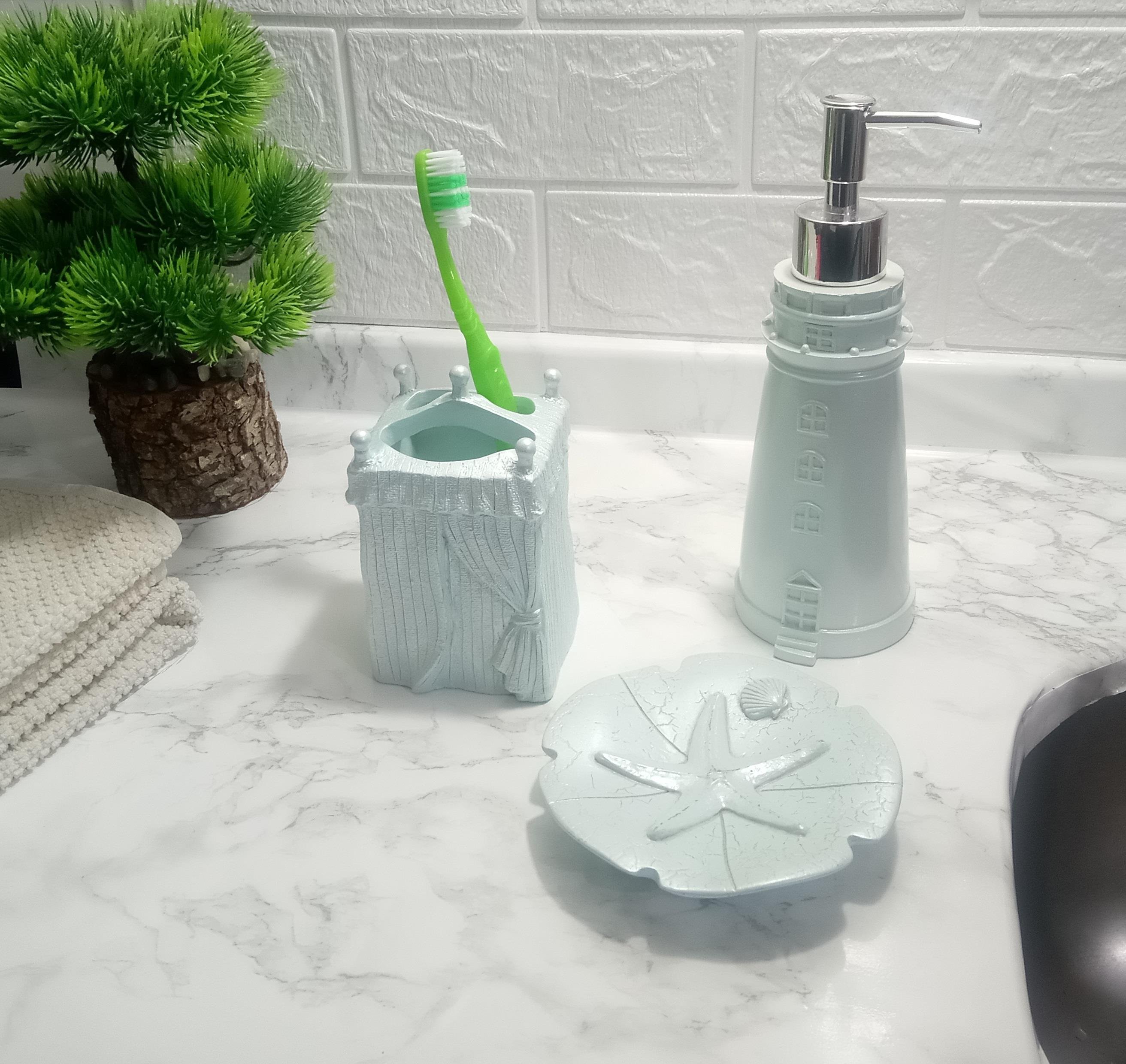 Deniz Feneri Mavi Model 3 Lü Banyo Seti