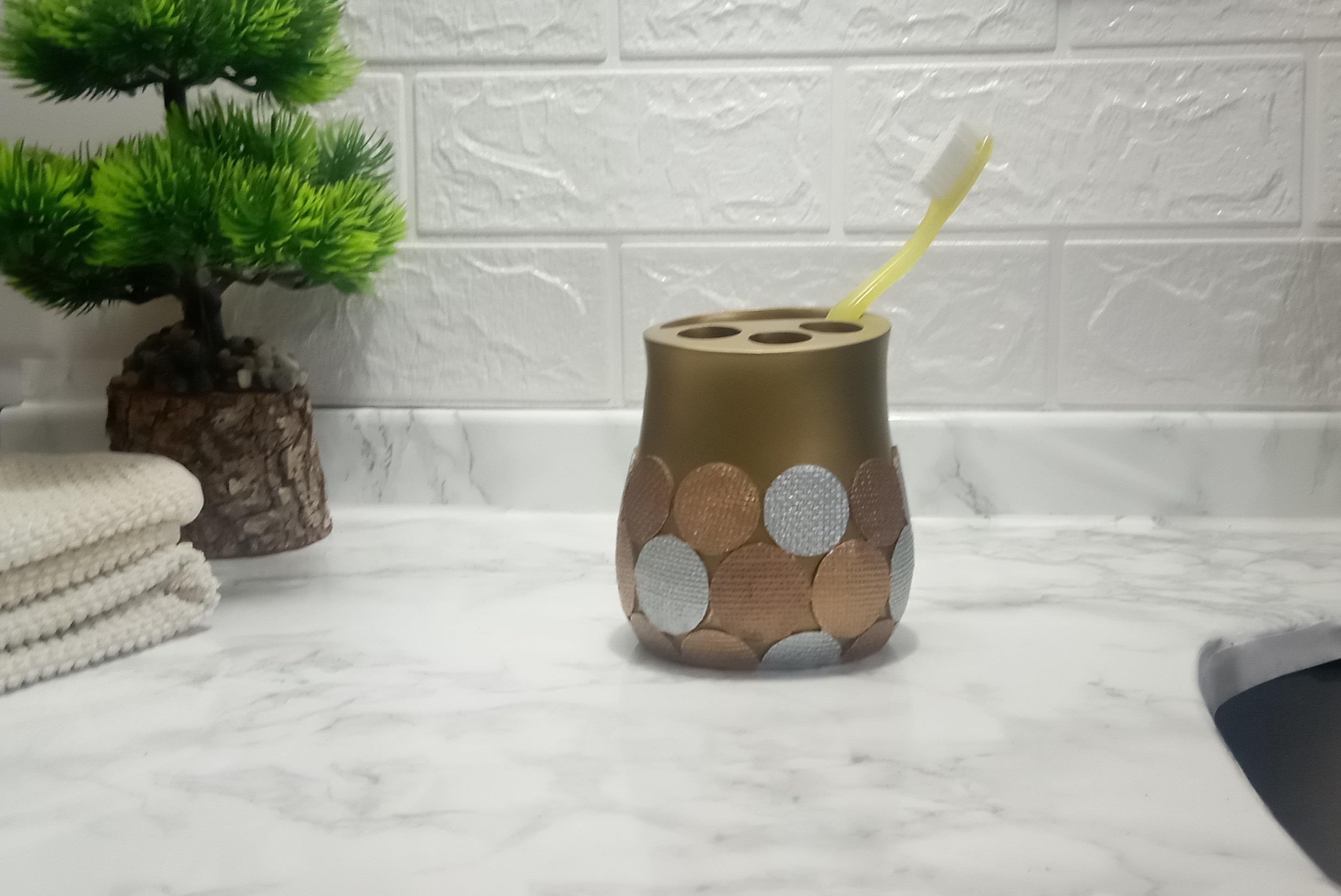 Diş Fırçalık Altın Puanlı Poliresin 9x9x10cm