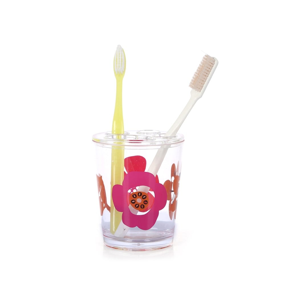 Diş Fırçalık Kırmızı Papatya akrilik 8x8x9cm