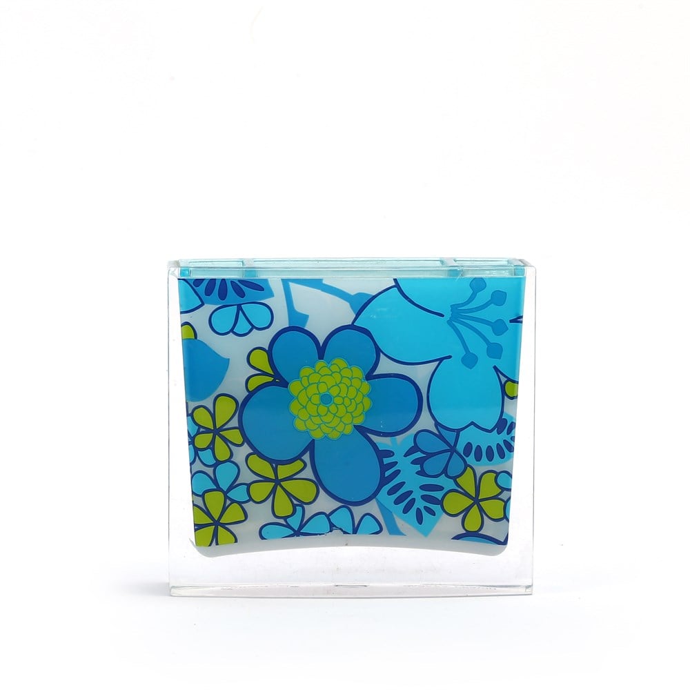Diş Fırçalık Mavi Çiçekli akrilik 10x10x3cm