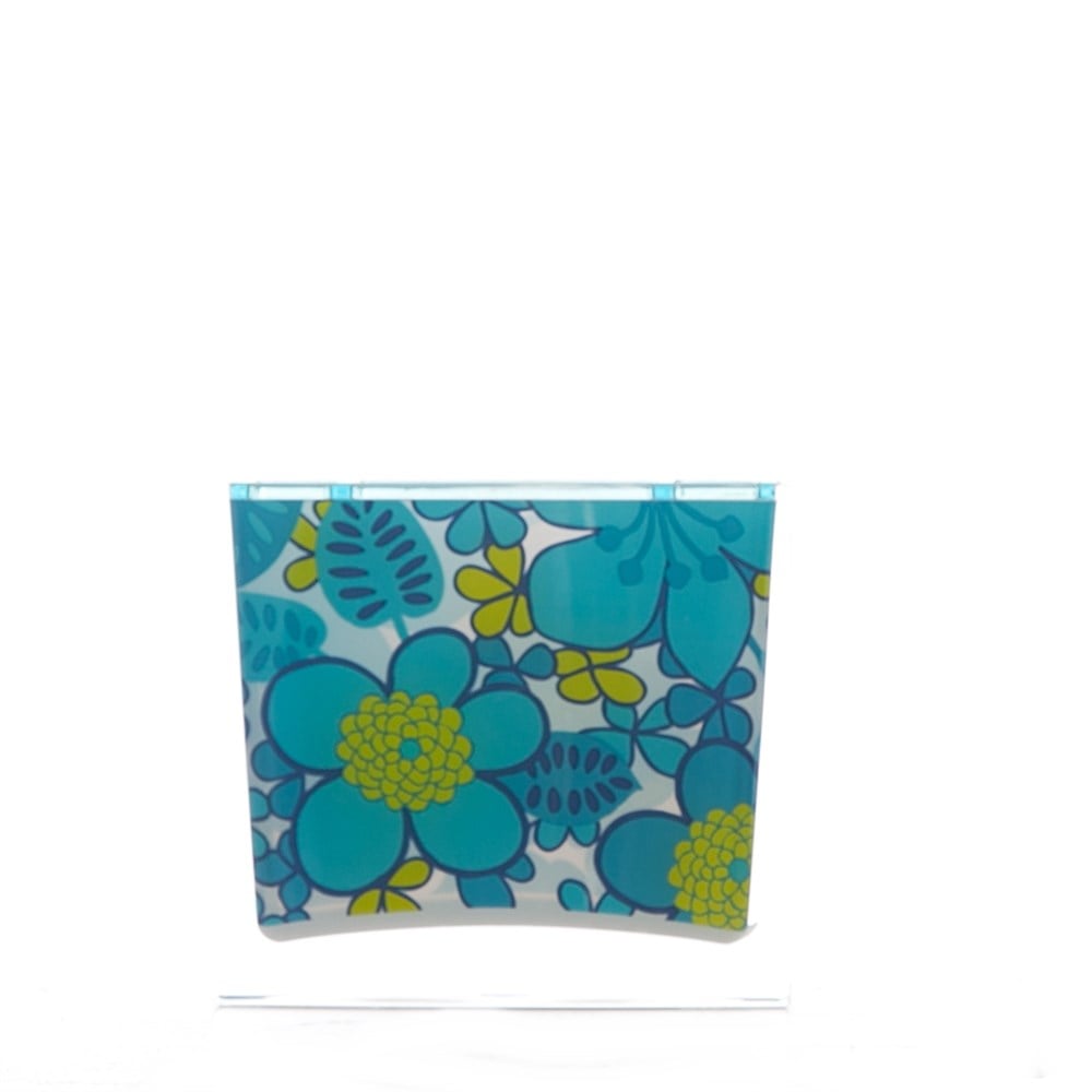 Diş Fırçalık Mavi Çiçekli akrilik 10x10x3cm