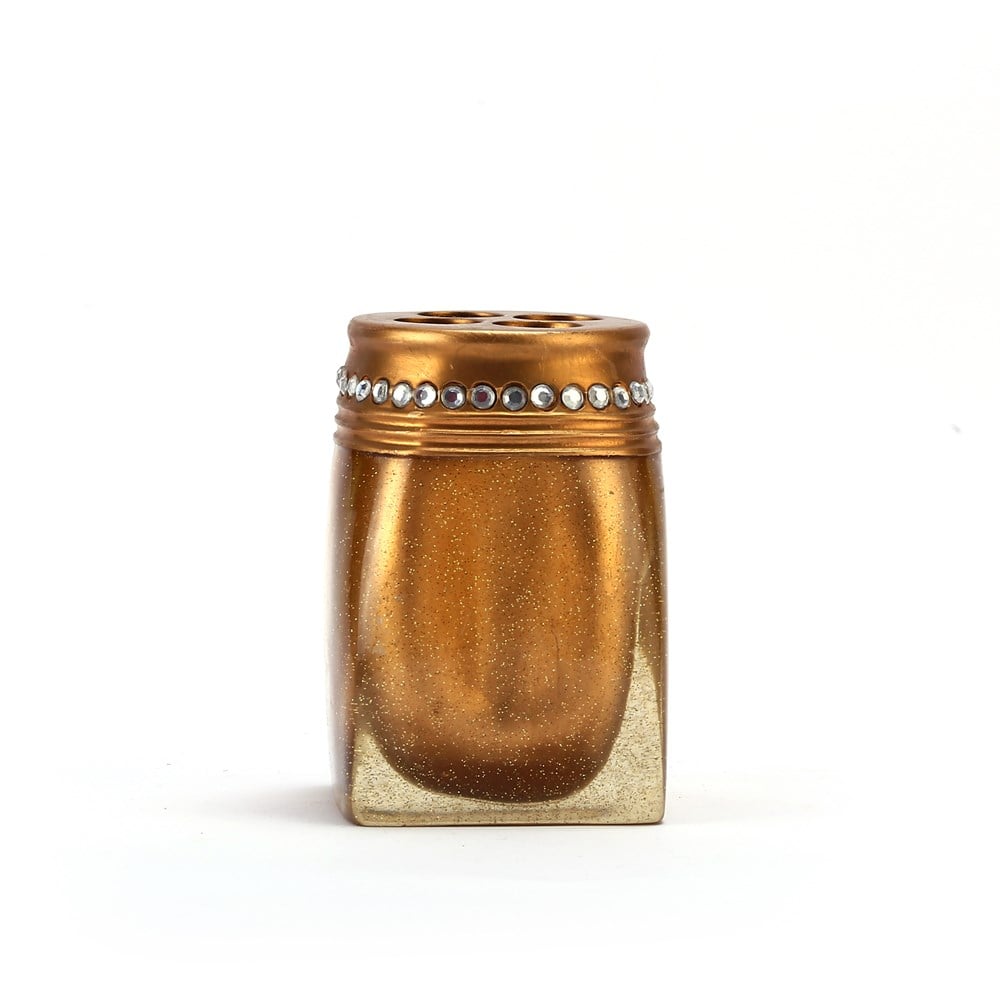 Diş Fırçalık Taşlı Altın poliresin 7x7x10cm