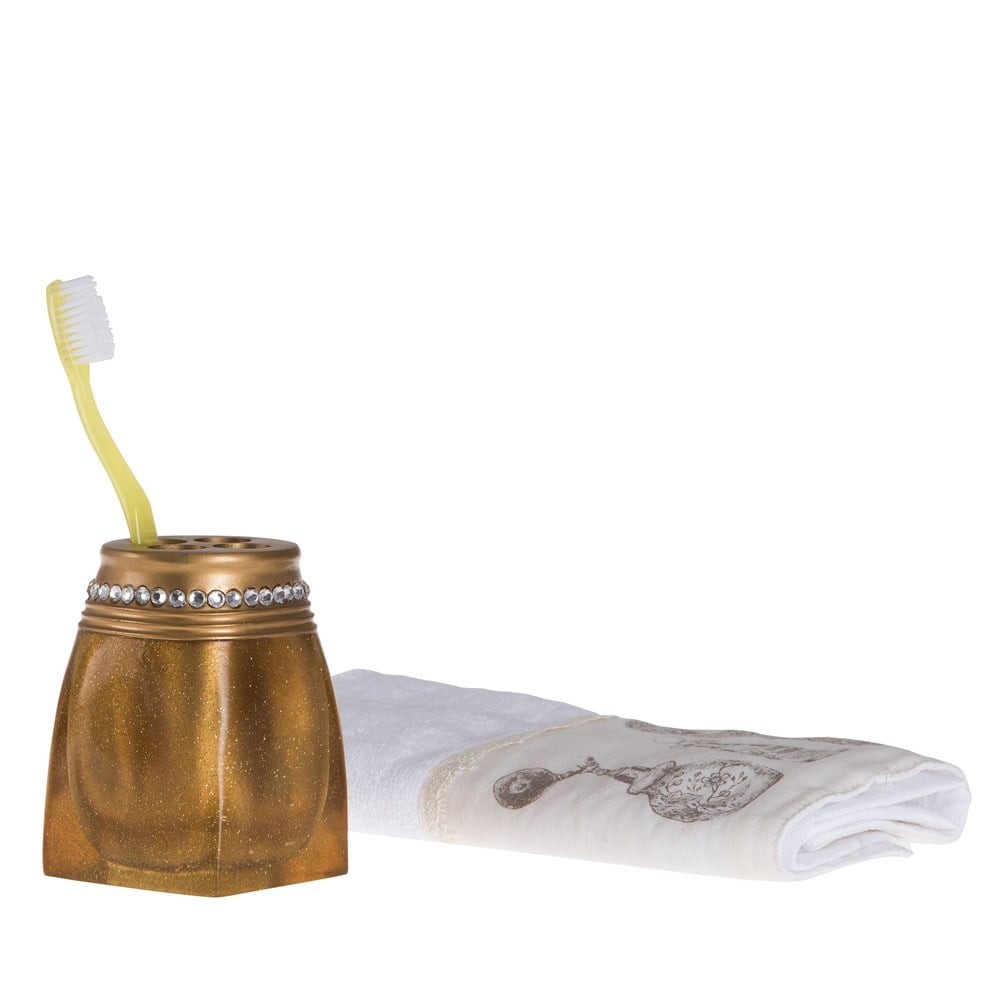 Diş Fırçalık Taşlı Altın poliresin 7x7x10cm
