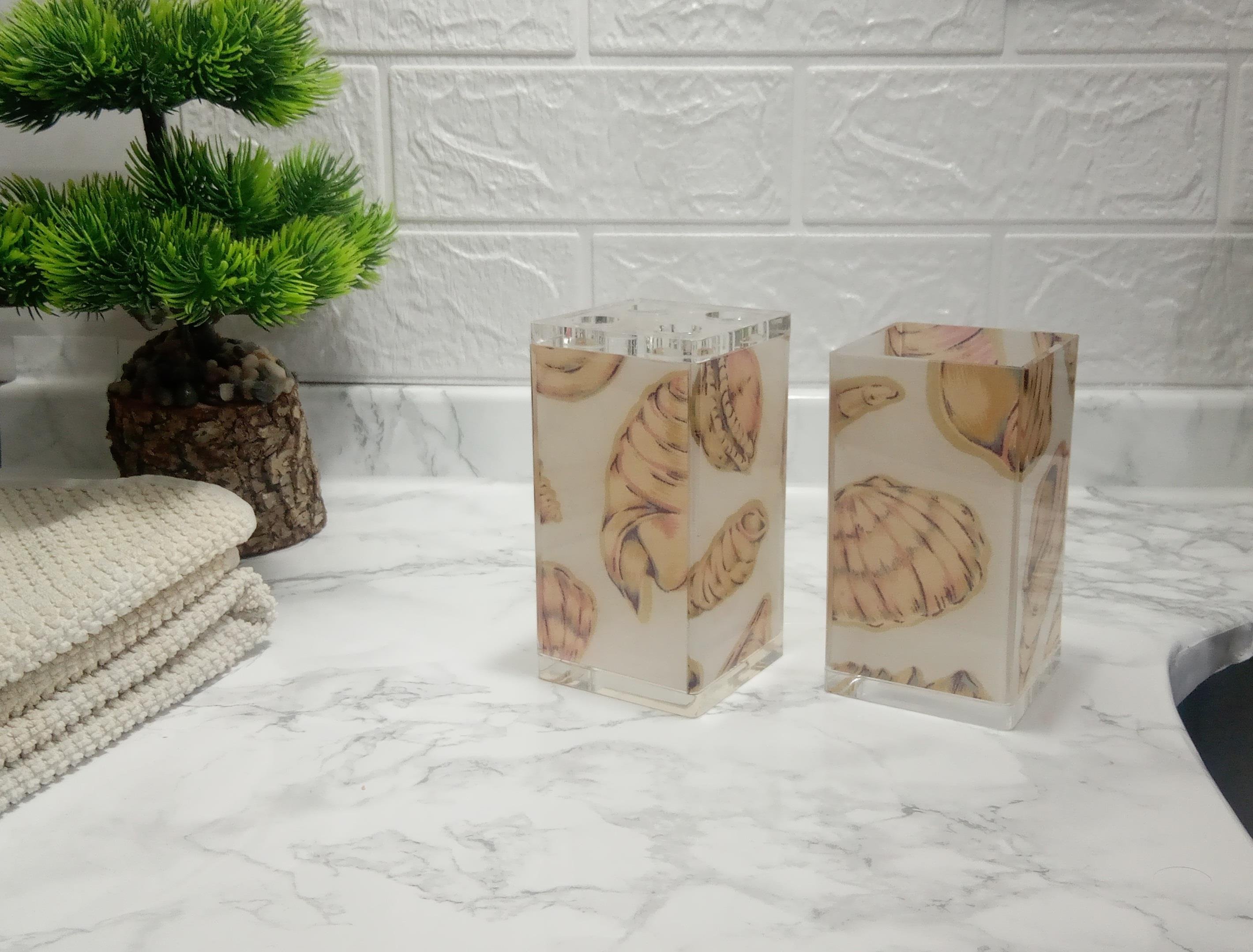 Diş Fırçalık Ve Macun Kabi 2 Li Banyo Seti,İstiridye Akrilik