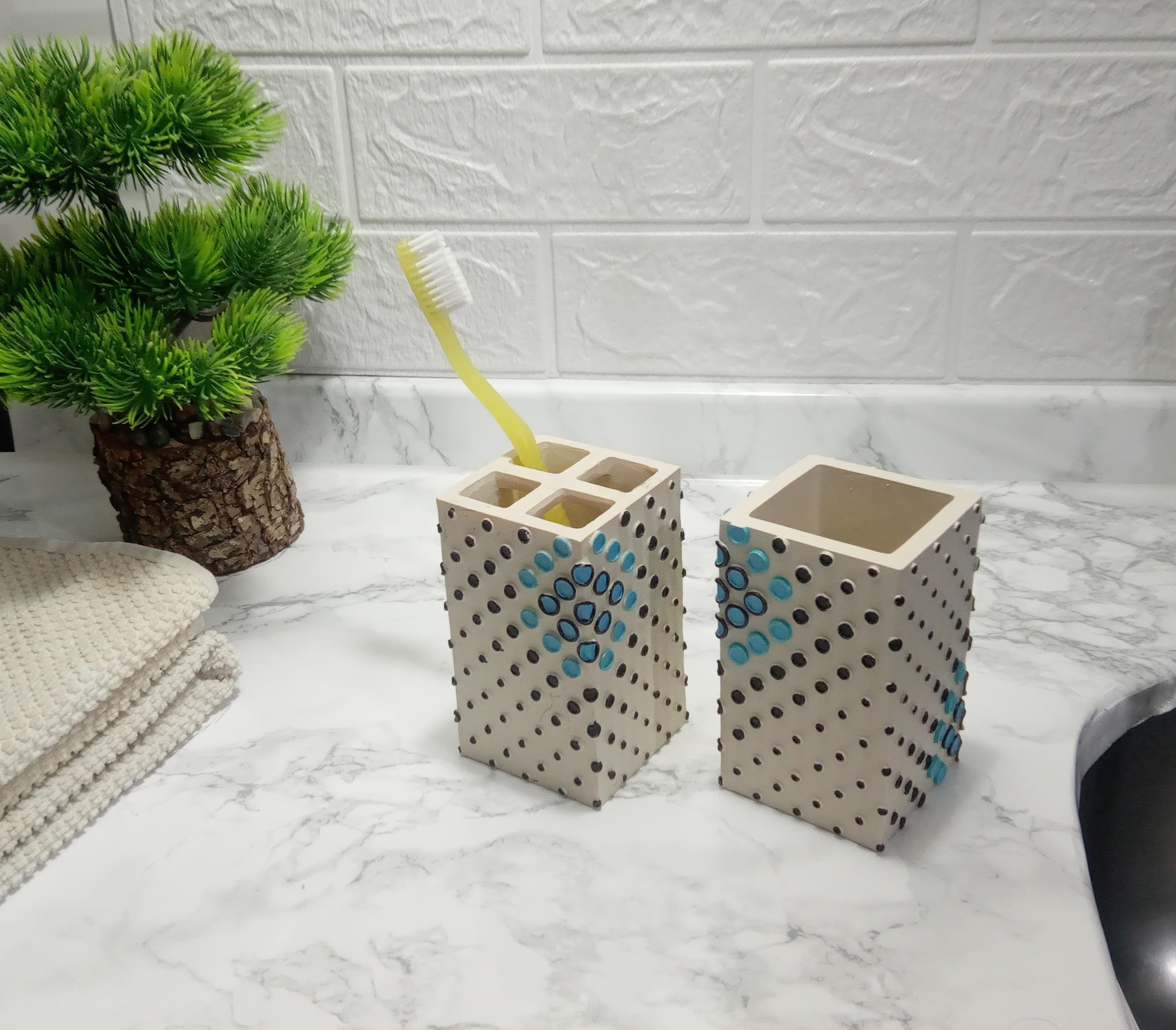 Diş Fırçalık Ve Macun Kabi 2 Li Banyo Seti,Puanlı Poliresin