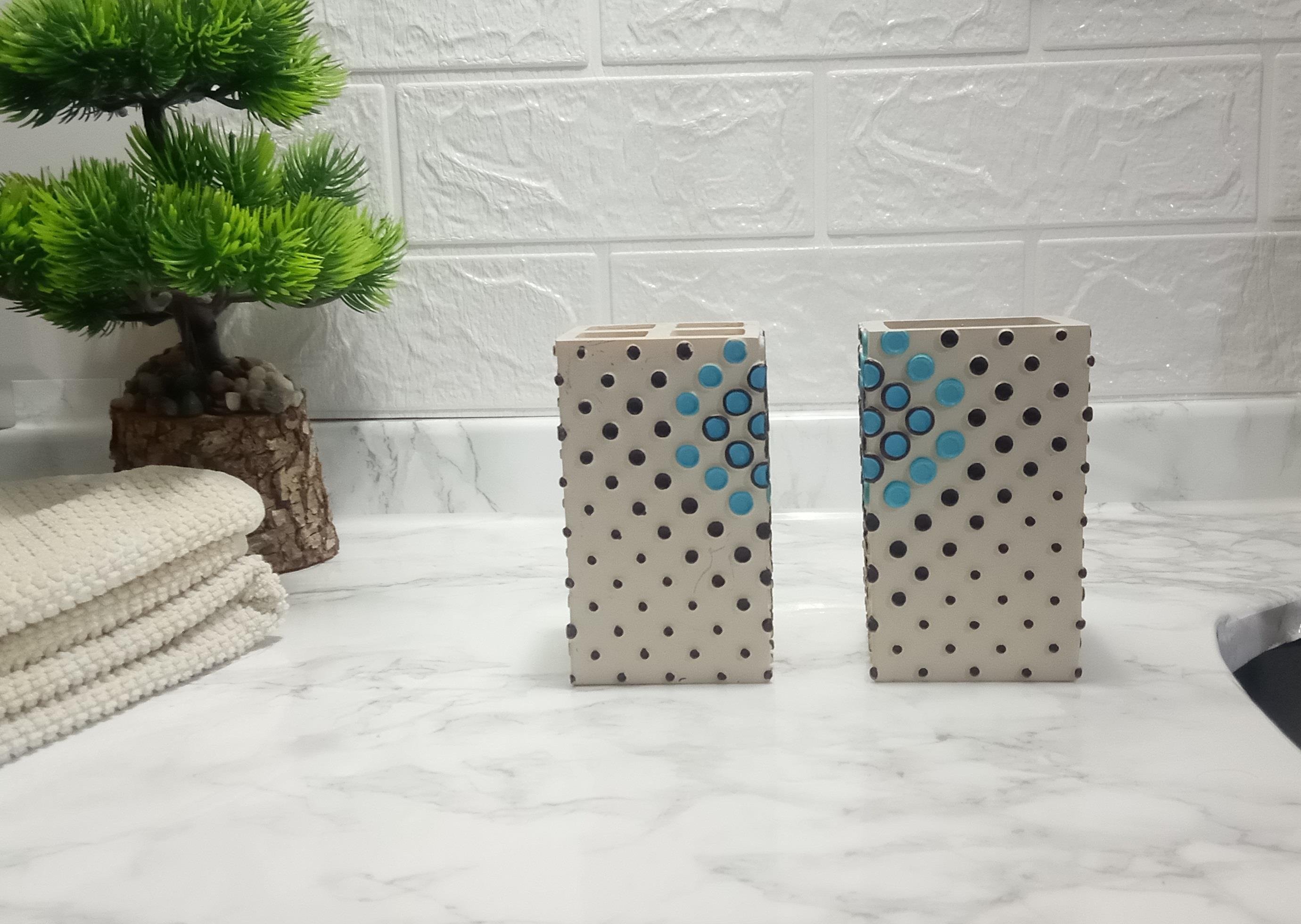 Diş Fırçalık Ve Macun Kabi 2 Li Banyo Seti,Puanlı Poliresin