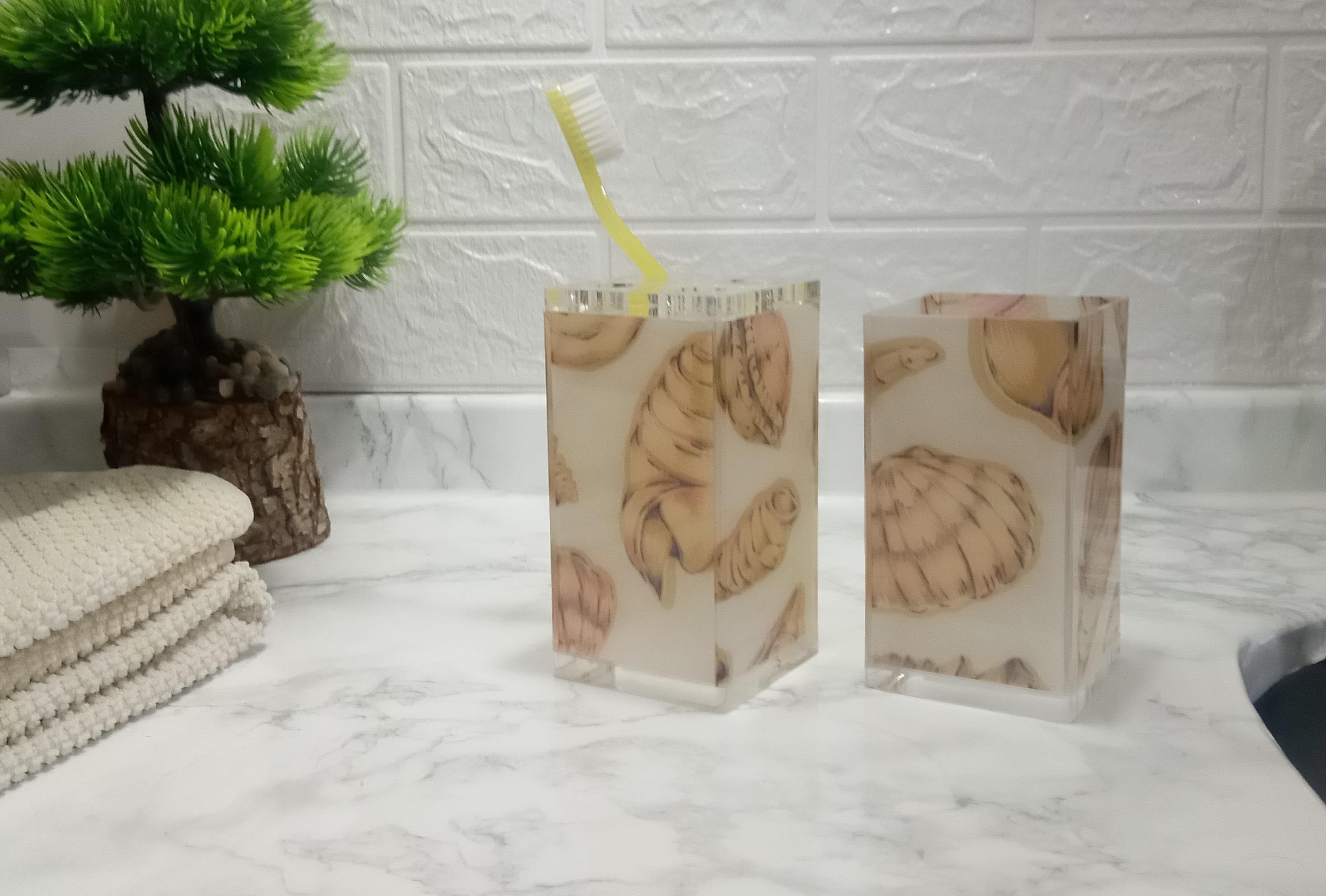 Diş Fırçalık Ve Macun Kabi 2 Li Banyo Seti,İstiridye Akrilik