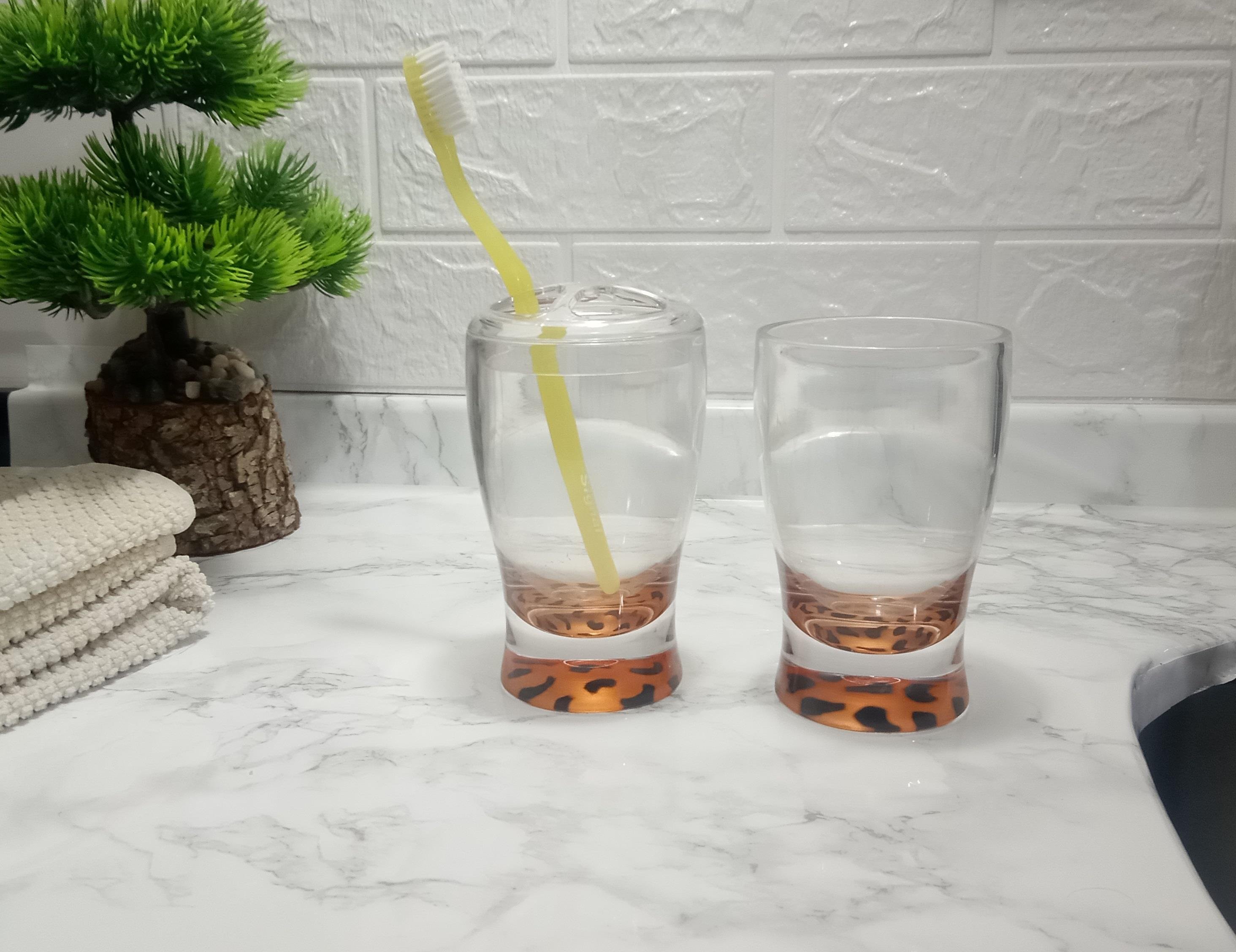 Diş Fırçalık Ve Macun Kabi 2 Li Banyo Seti,Leopar Akrilik