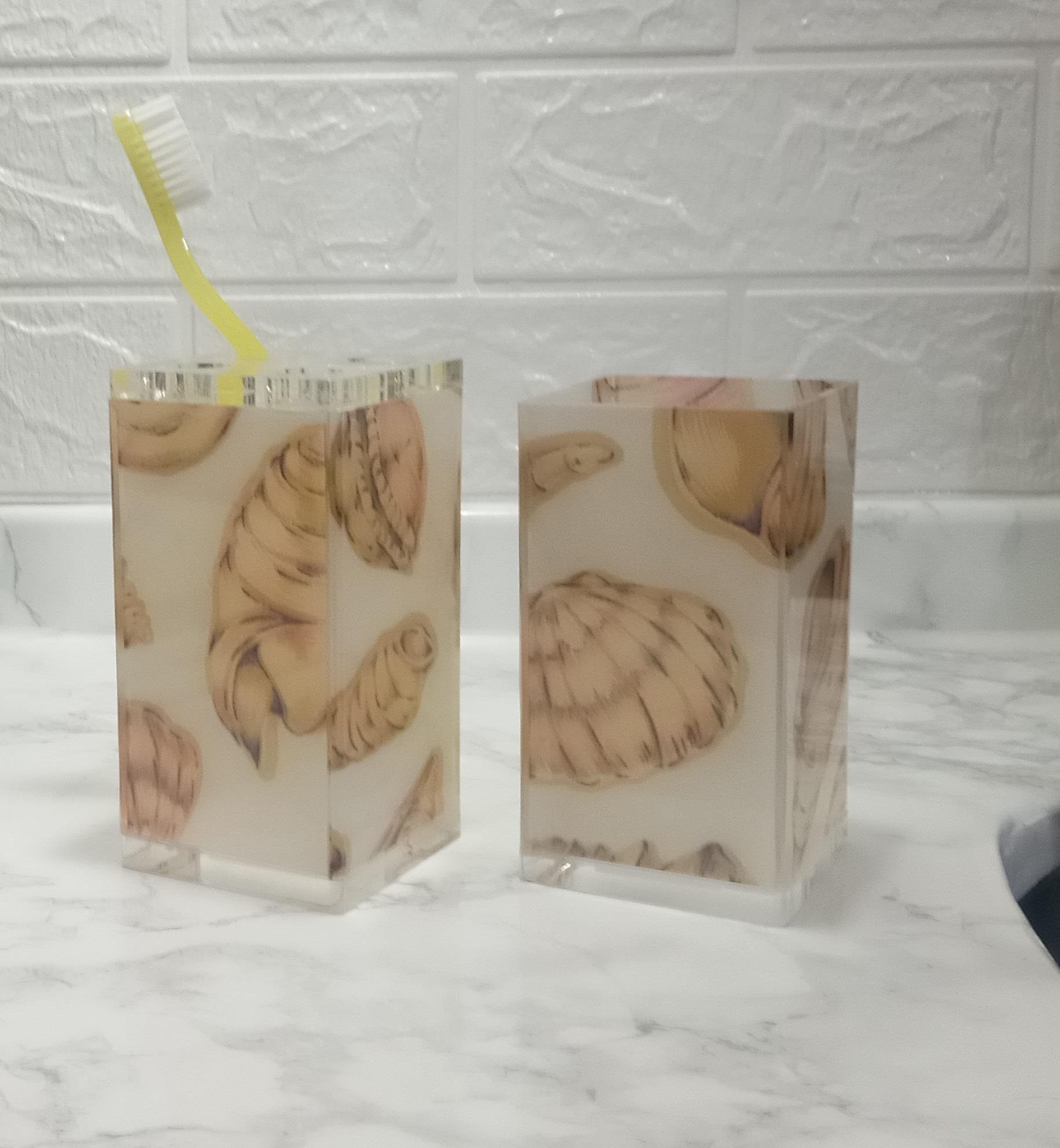 Diş Fırçalık Ve Macun Kabi 2 Li Banyo Seti,İstiridye Akrilik