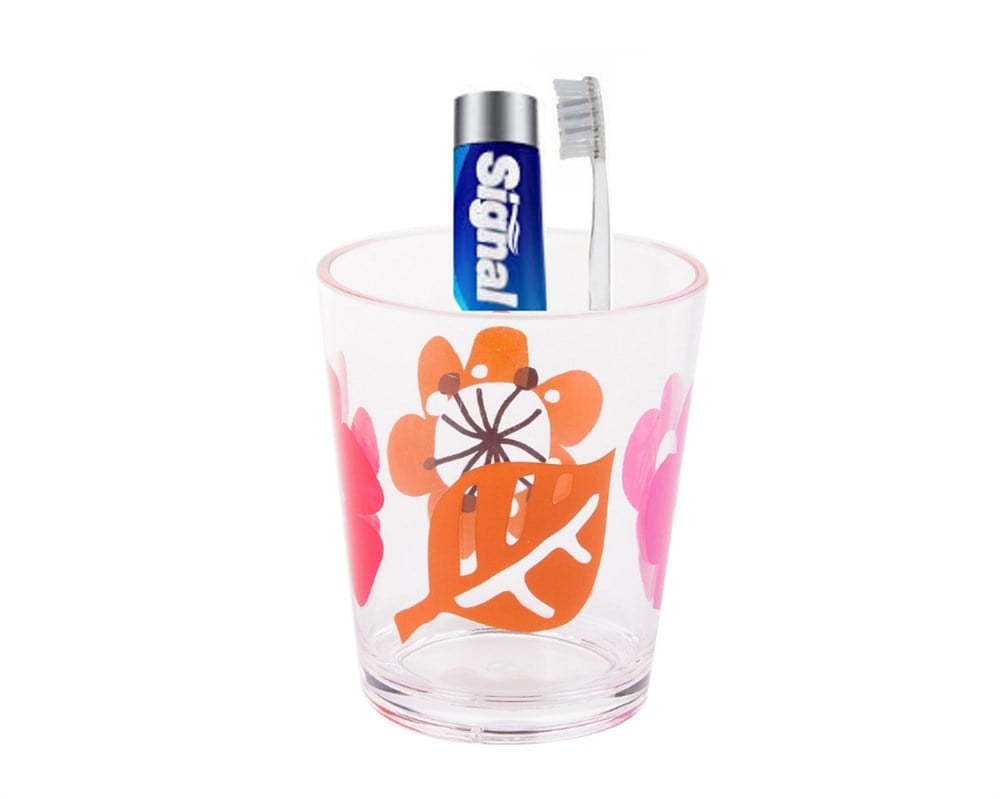Diş Fırçalık ve macun kabı Kırmızı Papatya 8x8x9cm 350ml