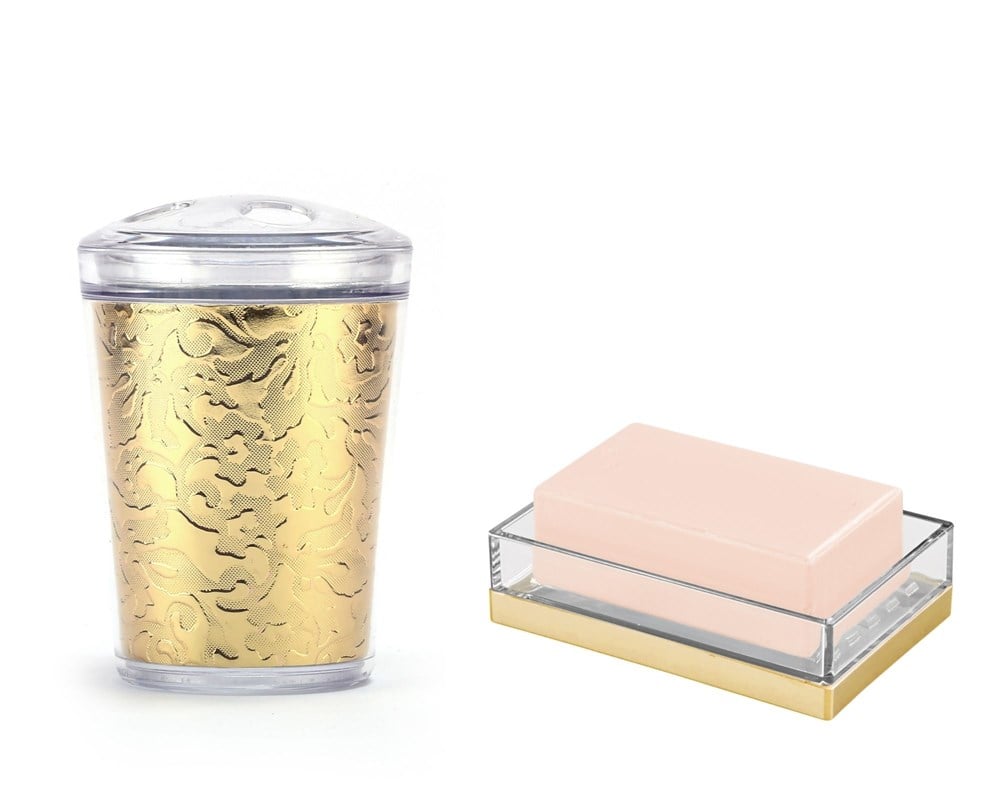 DİŞ FIRÇALIK VE SABUNLUK 2 Lİ BANYO SETİ,ALTIN YAPRAKLI