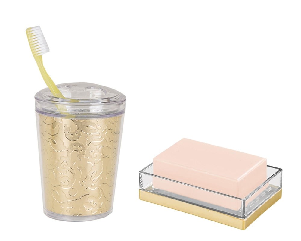 DİŞ FIRÇALIK VE SABUNLUK 2 Lİ BANYO SETİ,ALTIN YAPRAKLI