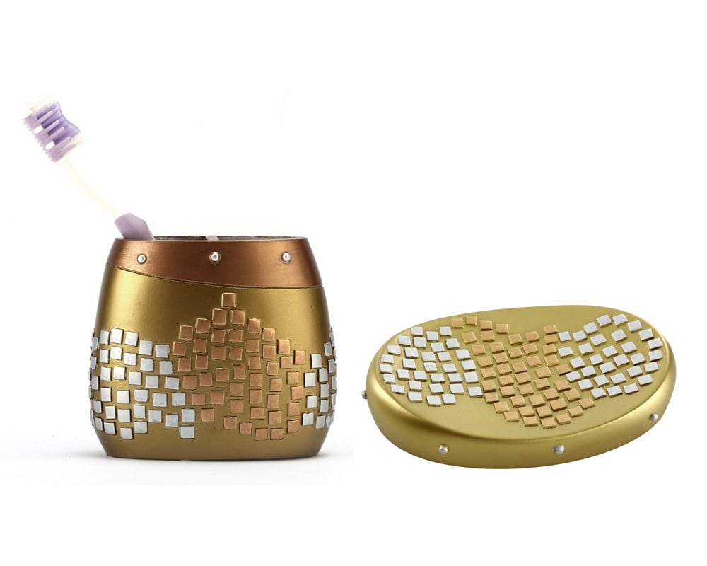 DİŞ FIRÇALIK VE SABUNLUK 2 Lİ BANYO SETİ,ALTIN MOZAİK