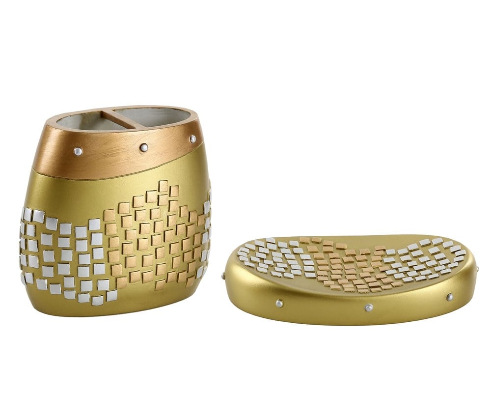 DİŞ FIRÇALIK VE SABUNLUK 2 Lİ BANYO SETİ,ALTIN MOZAİK