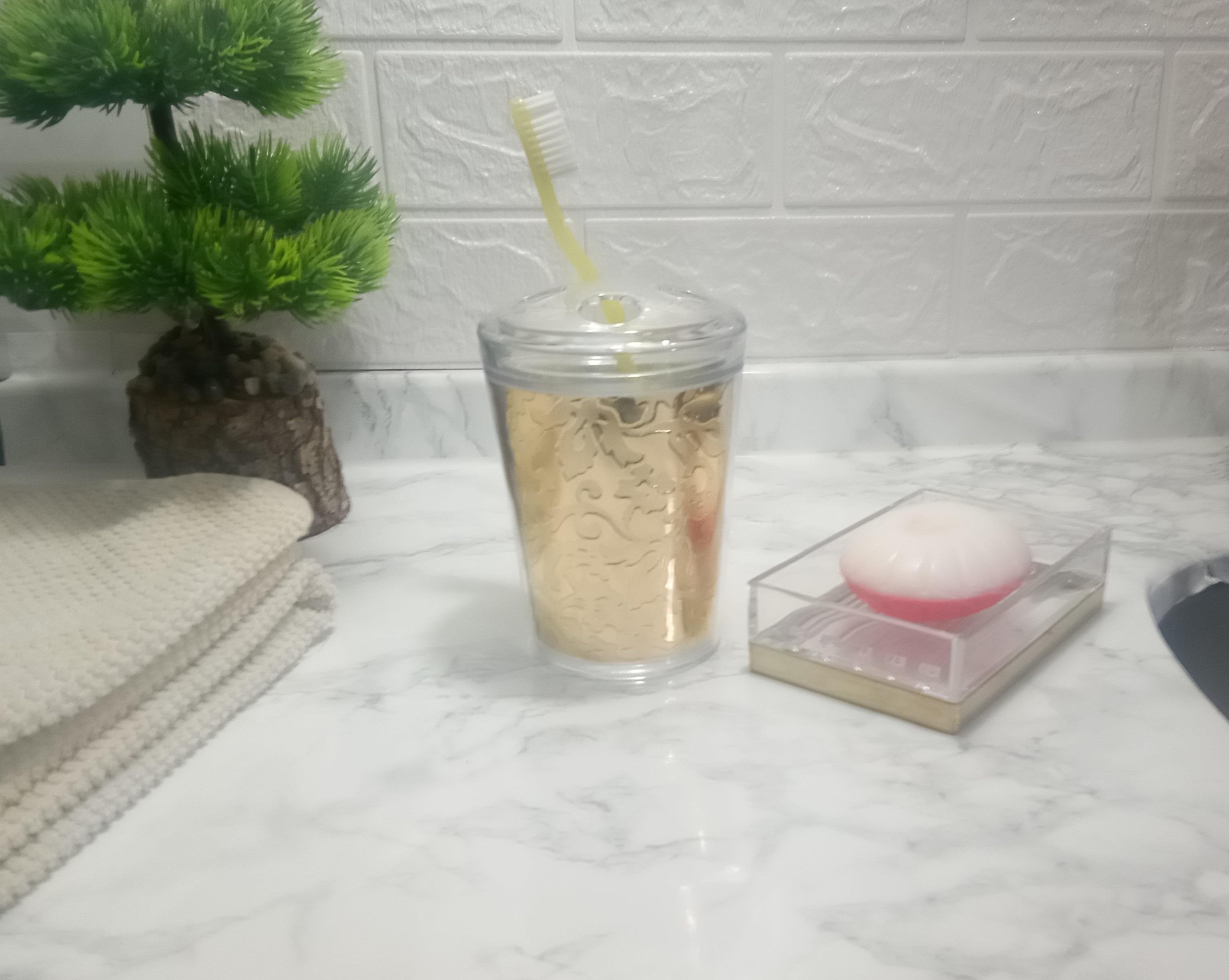 Diş Fırçalık Ve Sabunluk 2 Li Banyo Seti,Altın Yapraklı