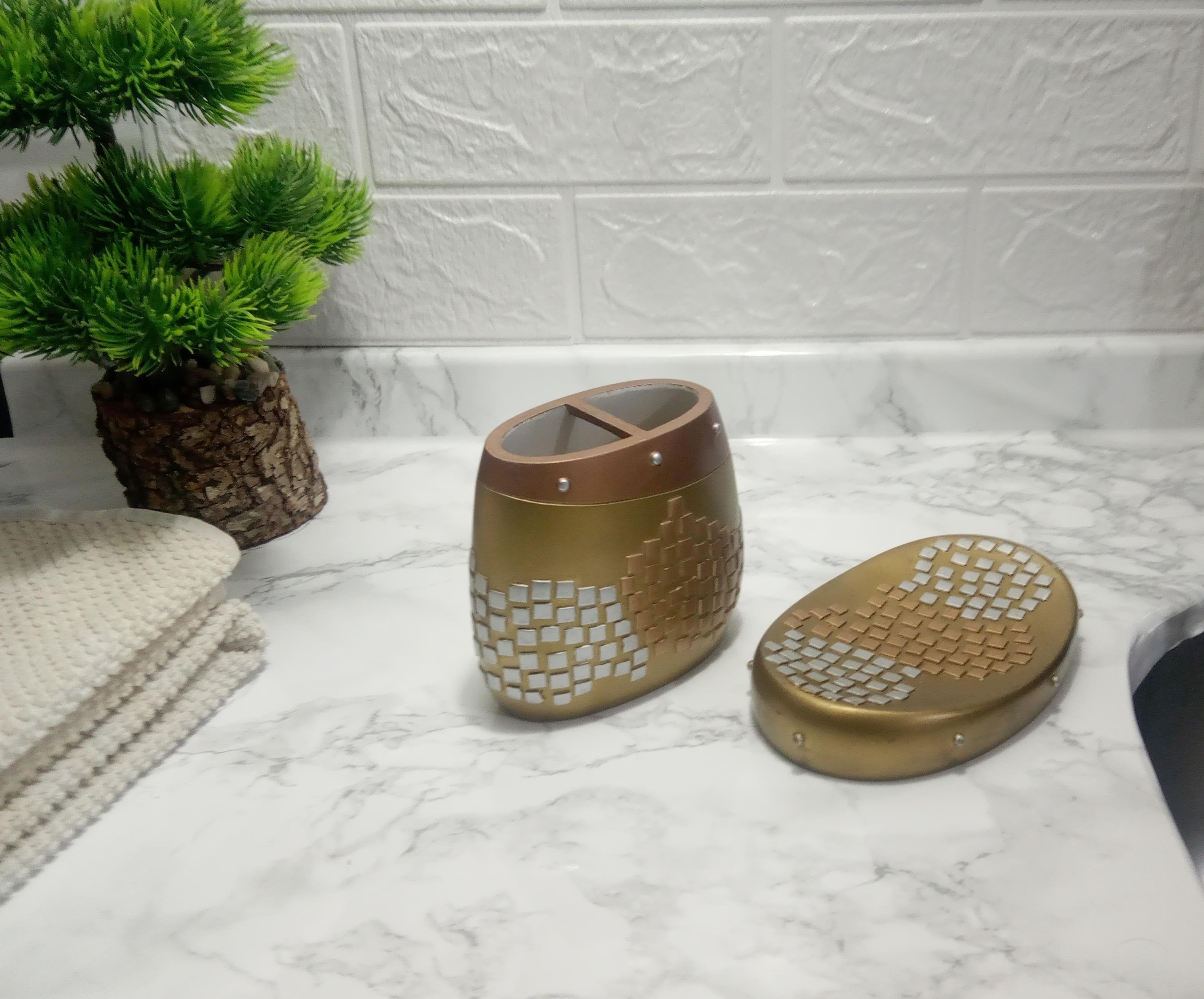 Diş Fırçalık Ve Sabunluk 2 Li Banyo Seti,Altın Mozaik