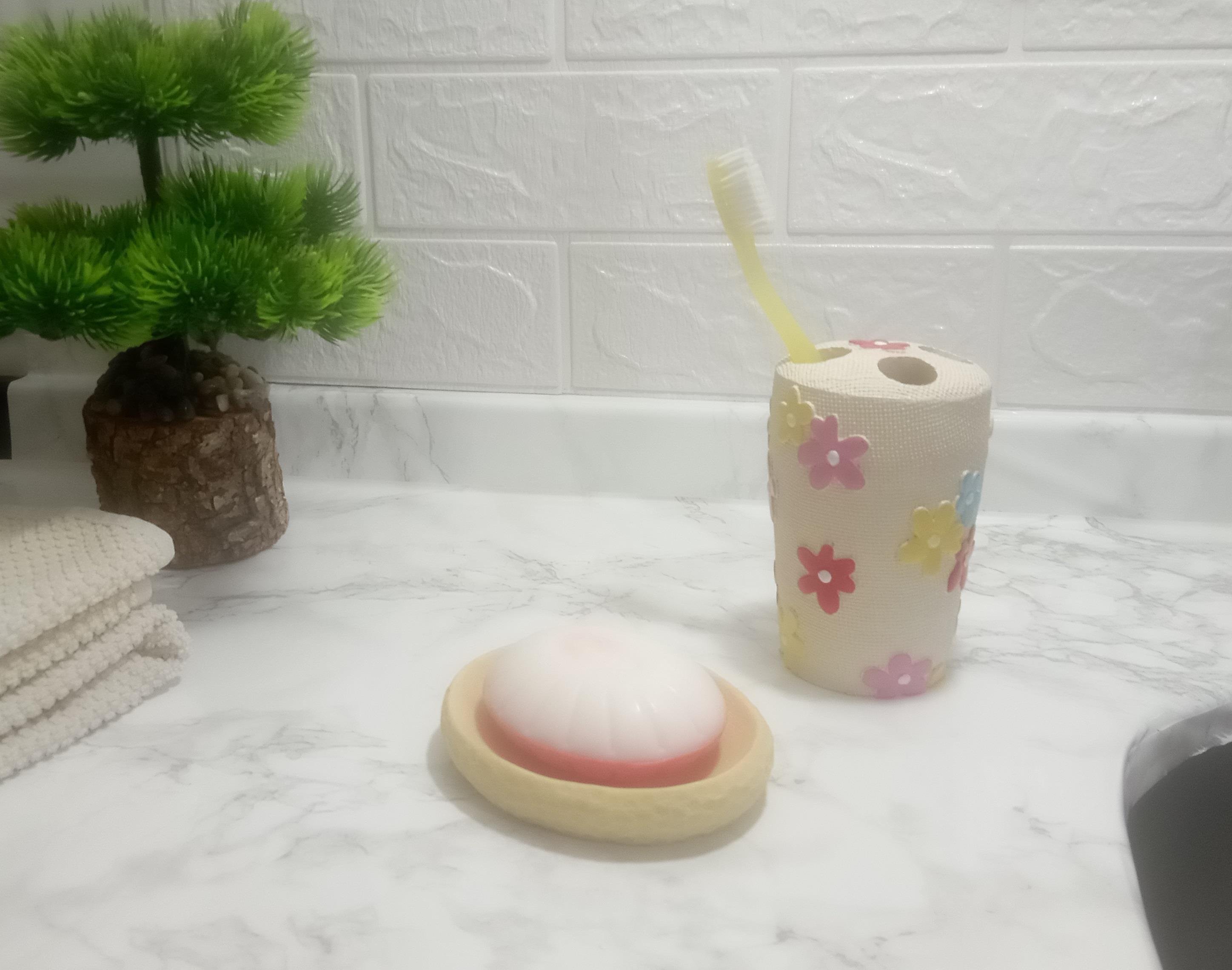 Diş Fırçalık Ve Sabunluk 2 Li Set,Renkli Çiçek