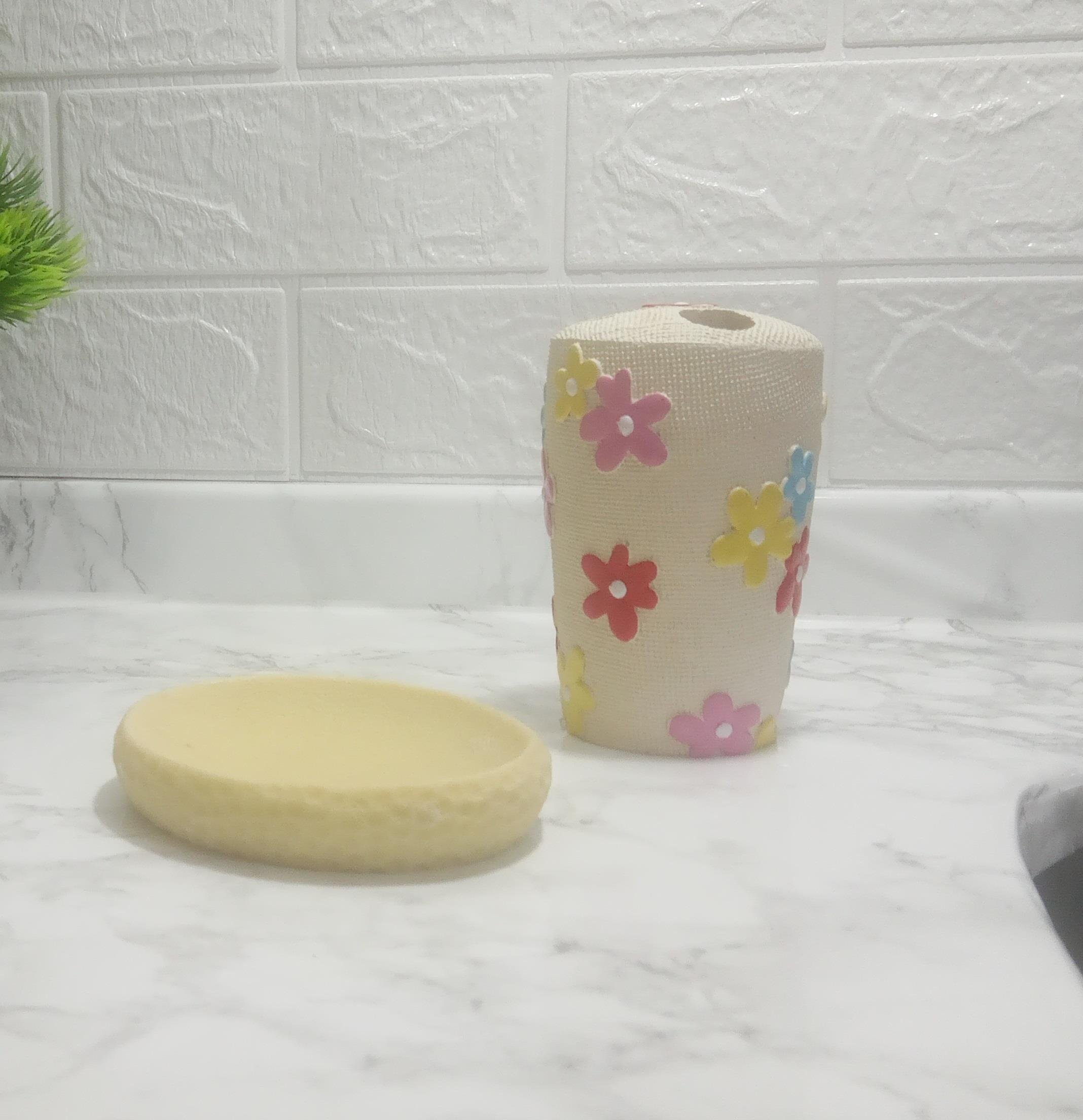 Diş Fırçalık Ve Sabunluk 2 Li Set,Renkli Çiçek