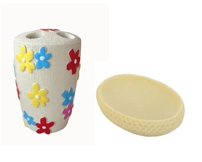 Diş Fırçalık Ve Sabunluk 2 Li Set,Renkli Çiçek