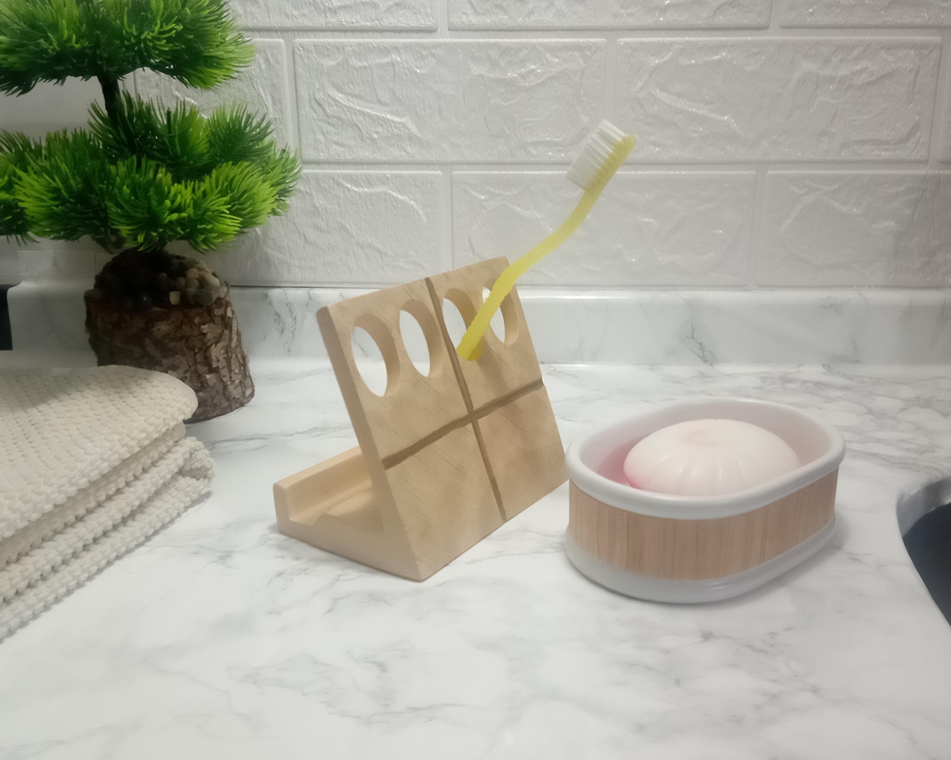 Diş Fırçalık,Sabunluk 2 Li Banyo Seti,Altın Ve Ahşap Tasarım