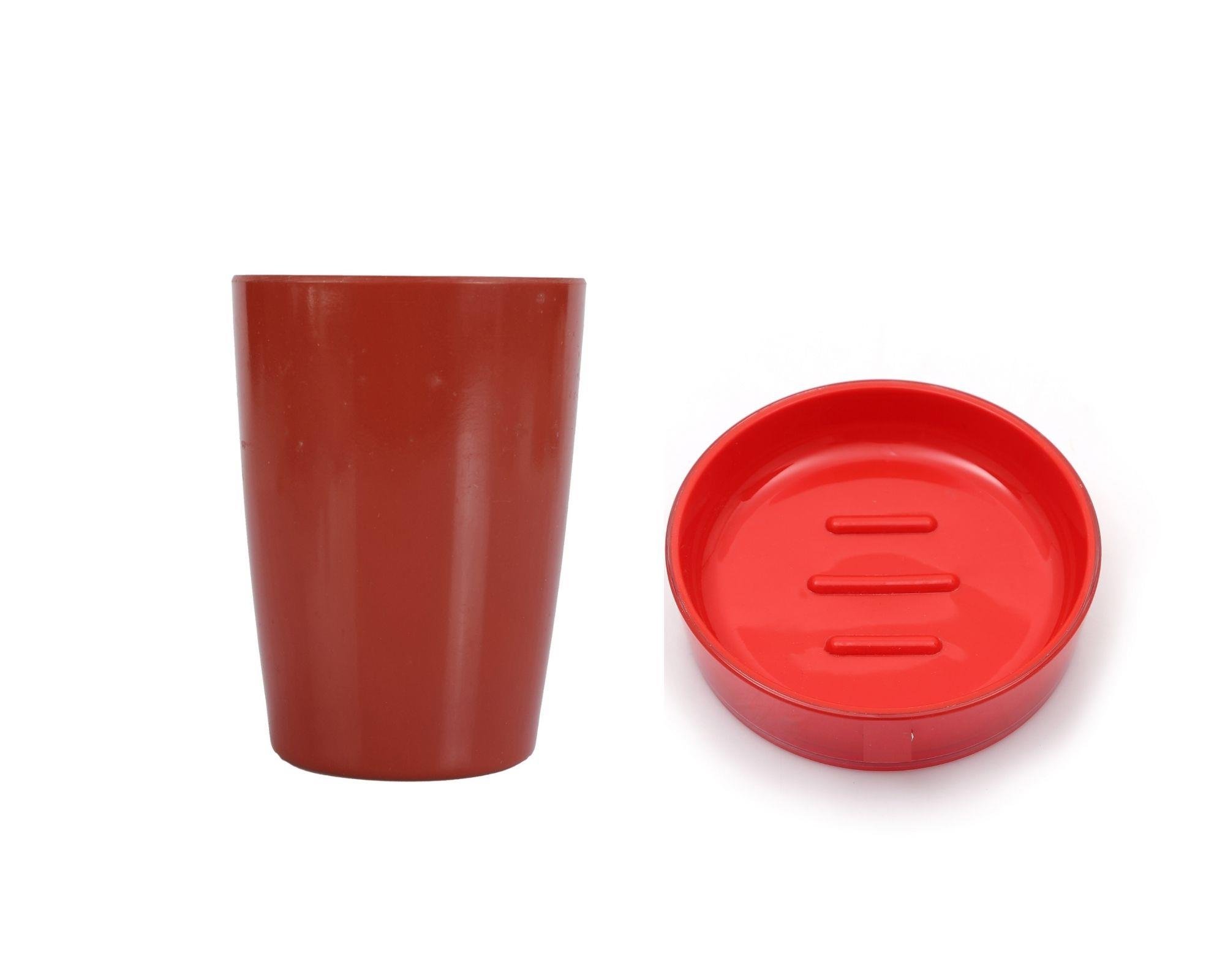 Diş Fırçalık,Sabunluk 2 Li Banyo Seti,Kırmızı Renkli