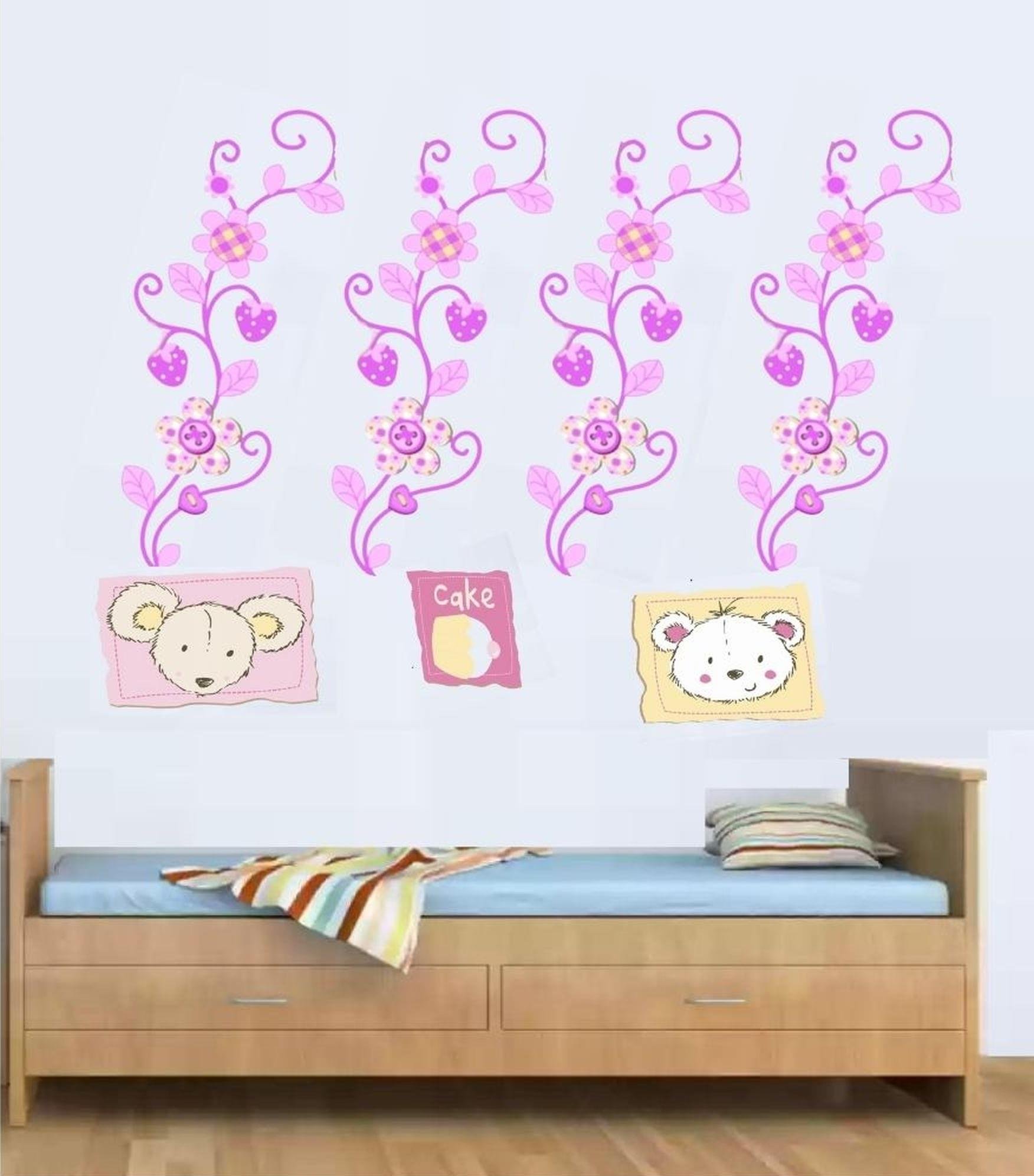 Duvar Süsü (Sticker) 2 Adet Çiçekli Ağaç Desenli Pvc 70x50x0,5cm