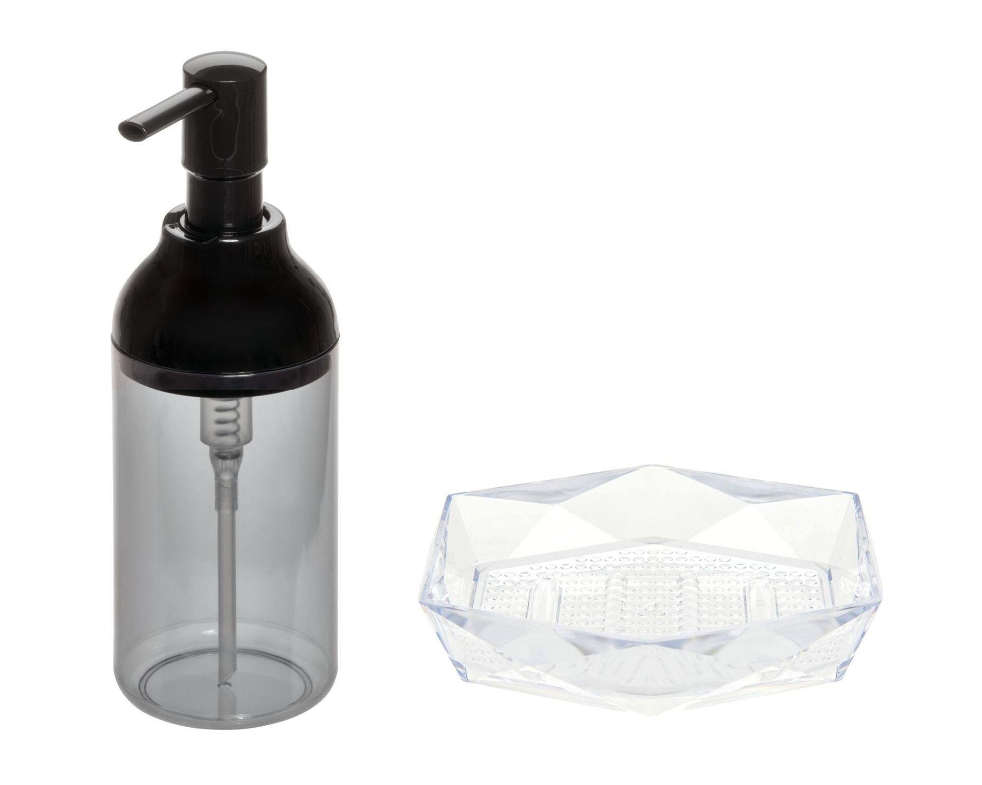 Füme Siyah Akrilik Sıvı Sabunluk Ve Sabunluk 2 Li Banyo Seti