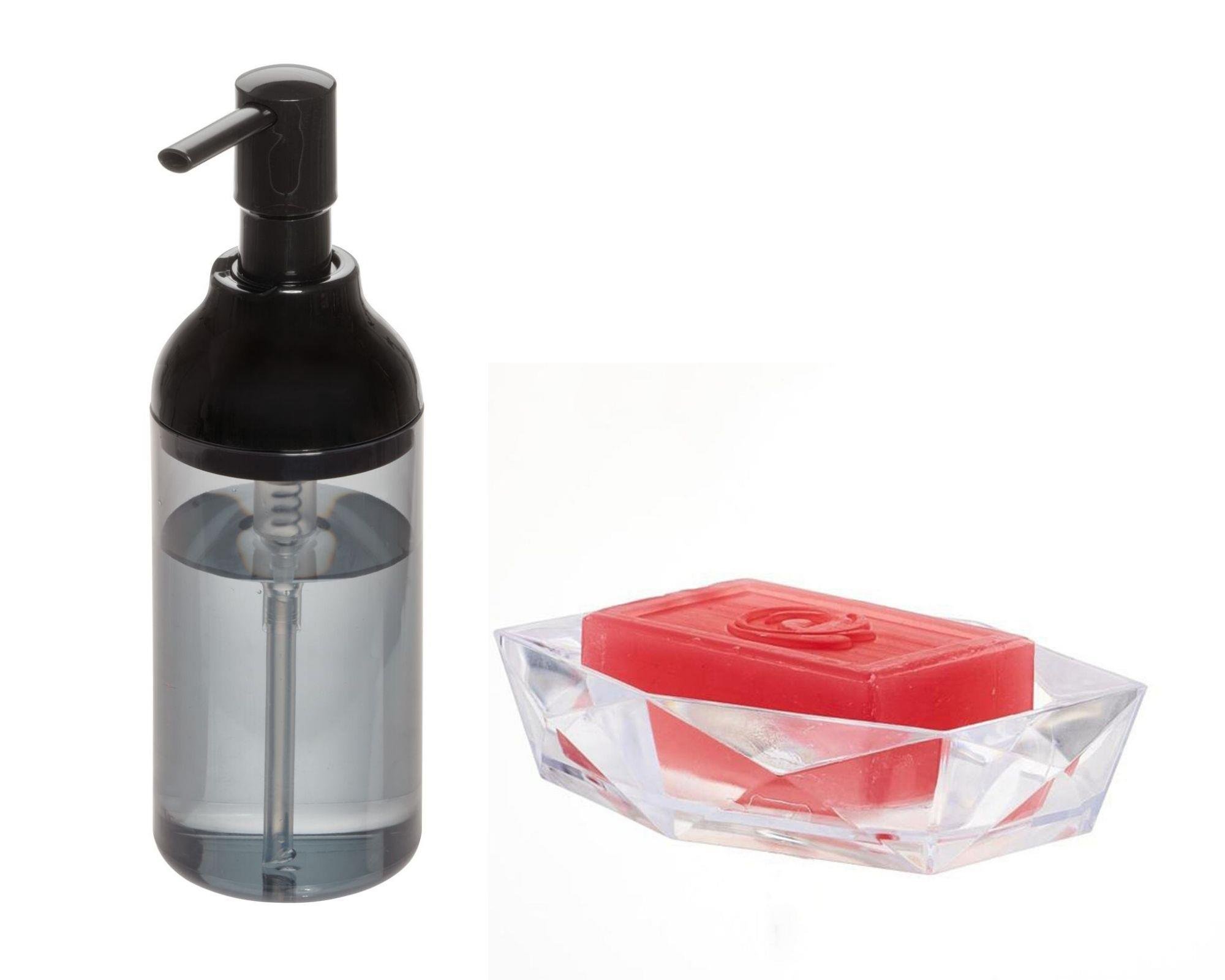 Füme Siyah Akrilik Sıvı Sabunluk Ve Sabunluk 2 Li Banyo Seti