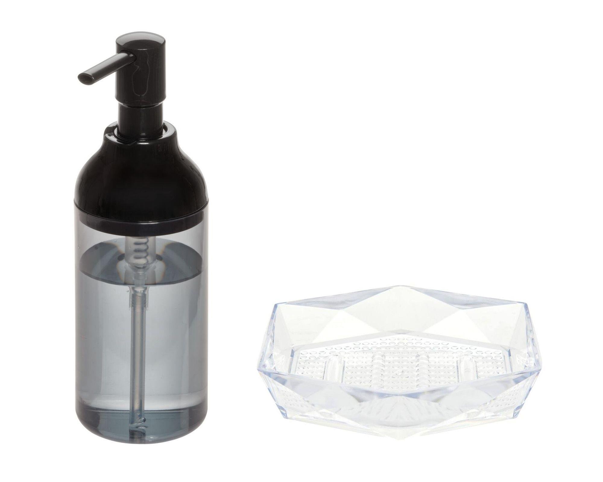 Füme Siyah Akrilik Sıvı Sabunluk Ve Sabunluk 2 Li Banyo Seti