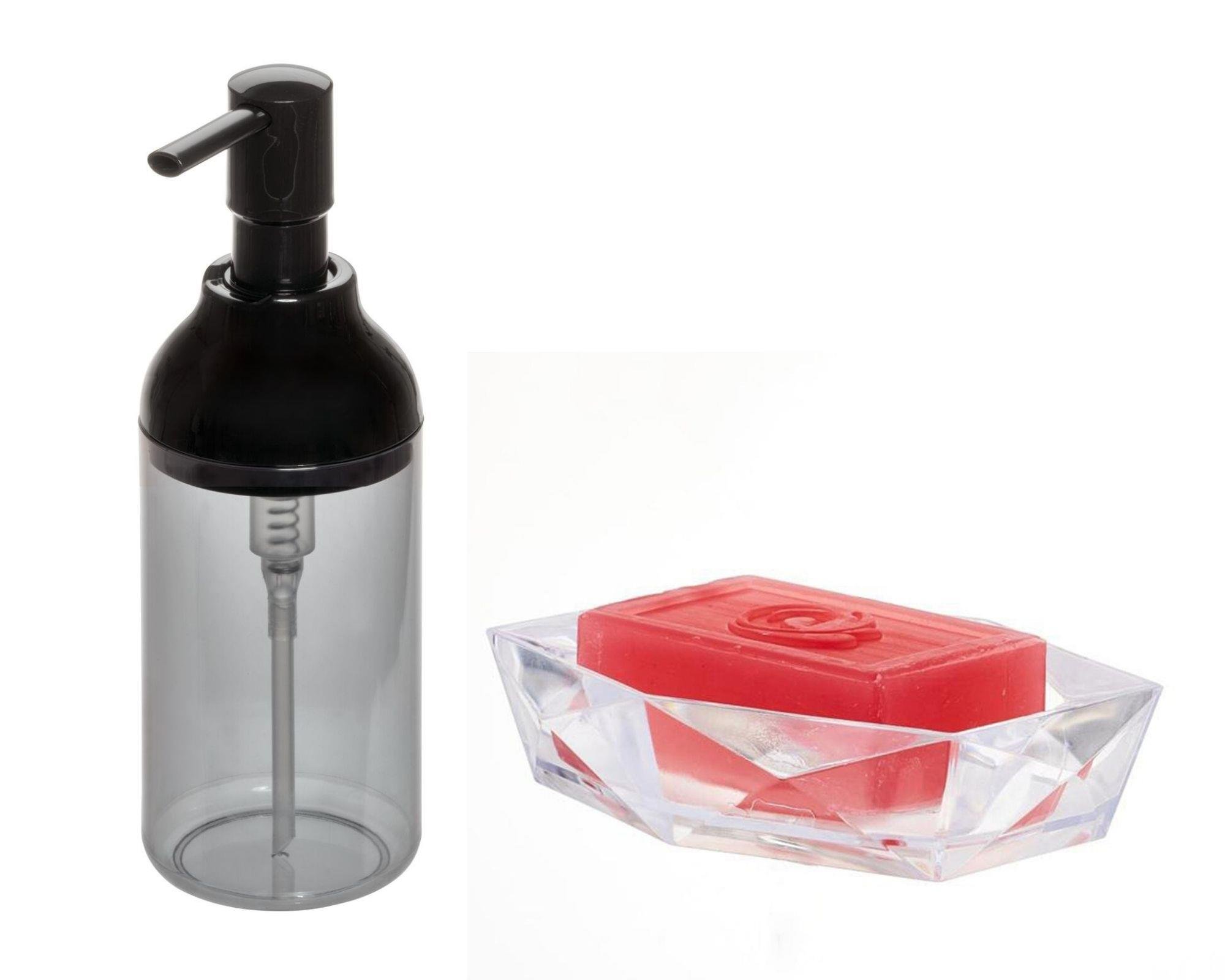 Füme Siyah Akrilik Sıvı Sabunluk Ve Sabunluk 2 Li Banyo Seti