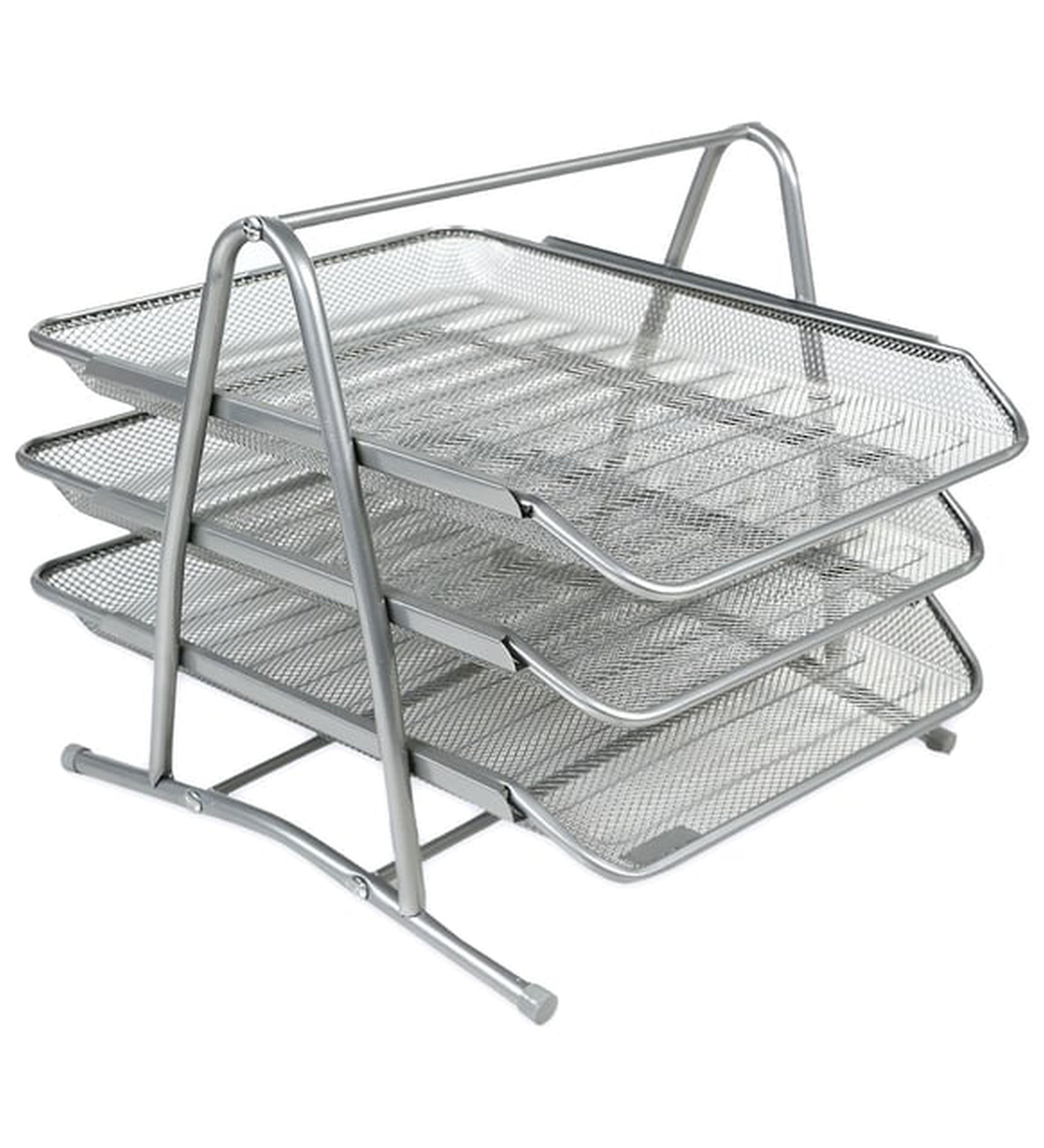 Grı Gümüş Renkli Evrak Rafı 3 Lü Raf 35X29X28Cm