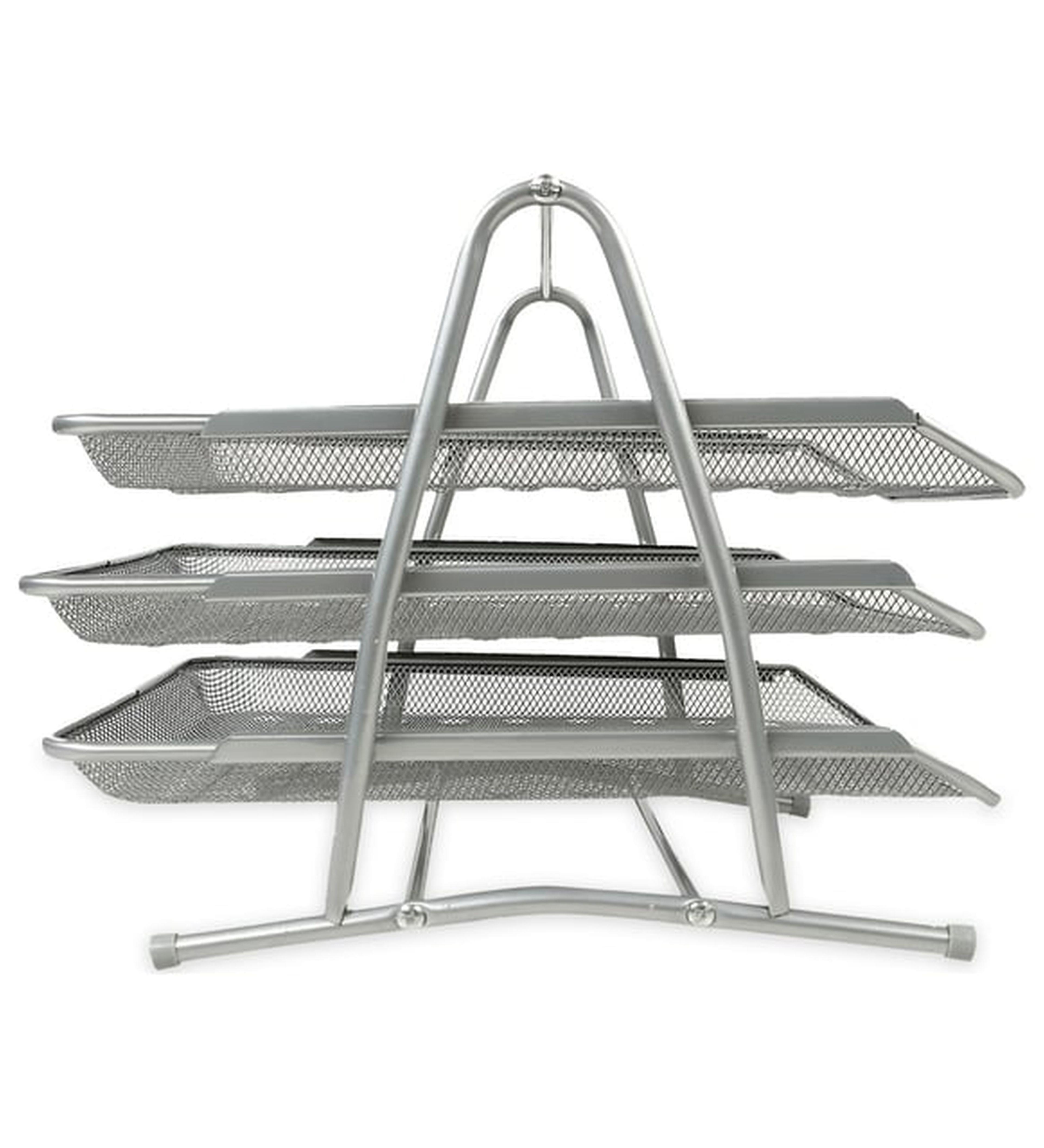 Grı Gümüş Renkli Evrak Rafı 3 Lü Raf 35X29X28Cm