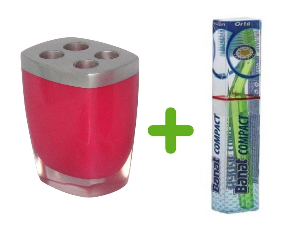 Gri Pembe Poliresin Diş Fırçalık Ve 1 Adet Diş Fırçası 8x4x11cm