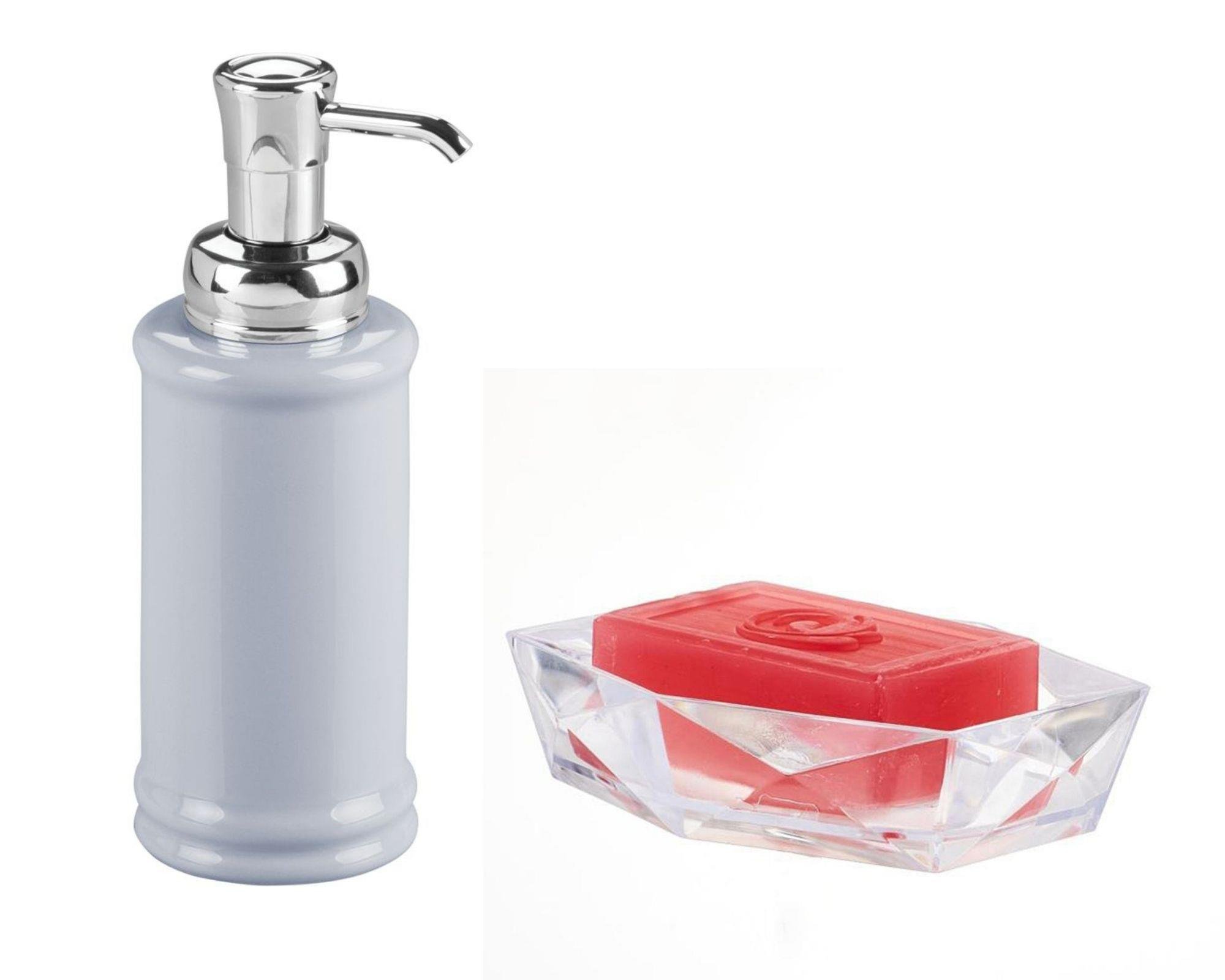 Gri Porselen Sıvı Sabunluk Ve Akrilik Sabunluk 2 Li Banyo Seti