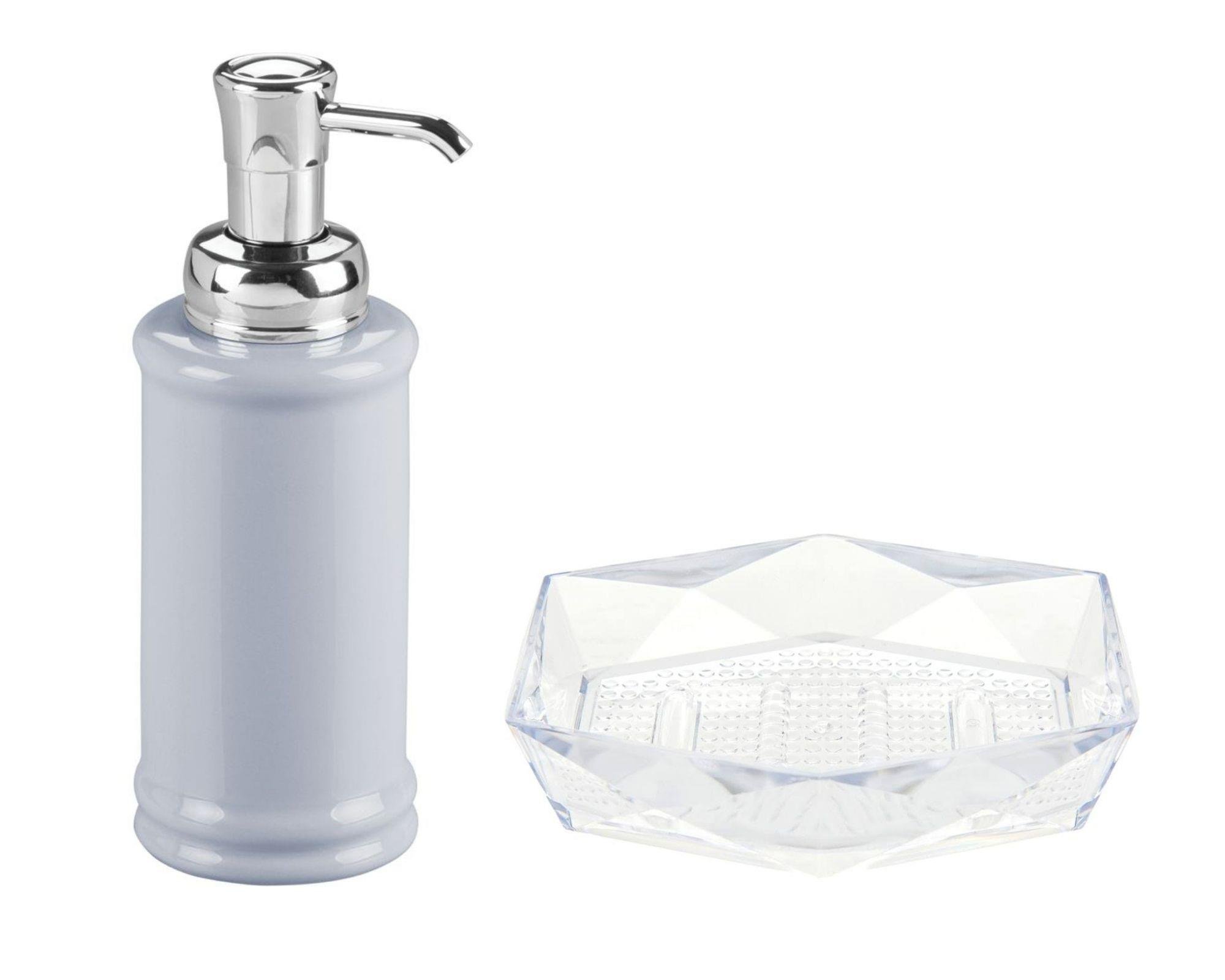 Gri Porselen Sıvı Sabunluk Ve Akrilik Sabunluk 2 Li Banyo Seti