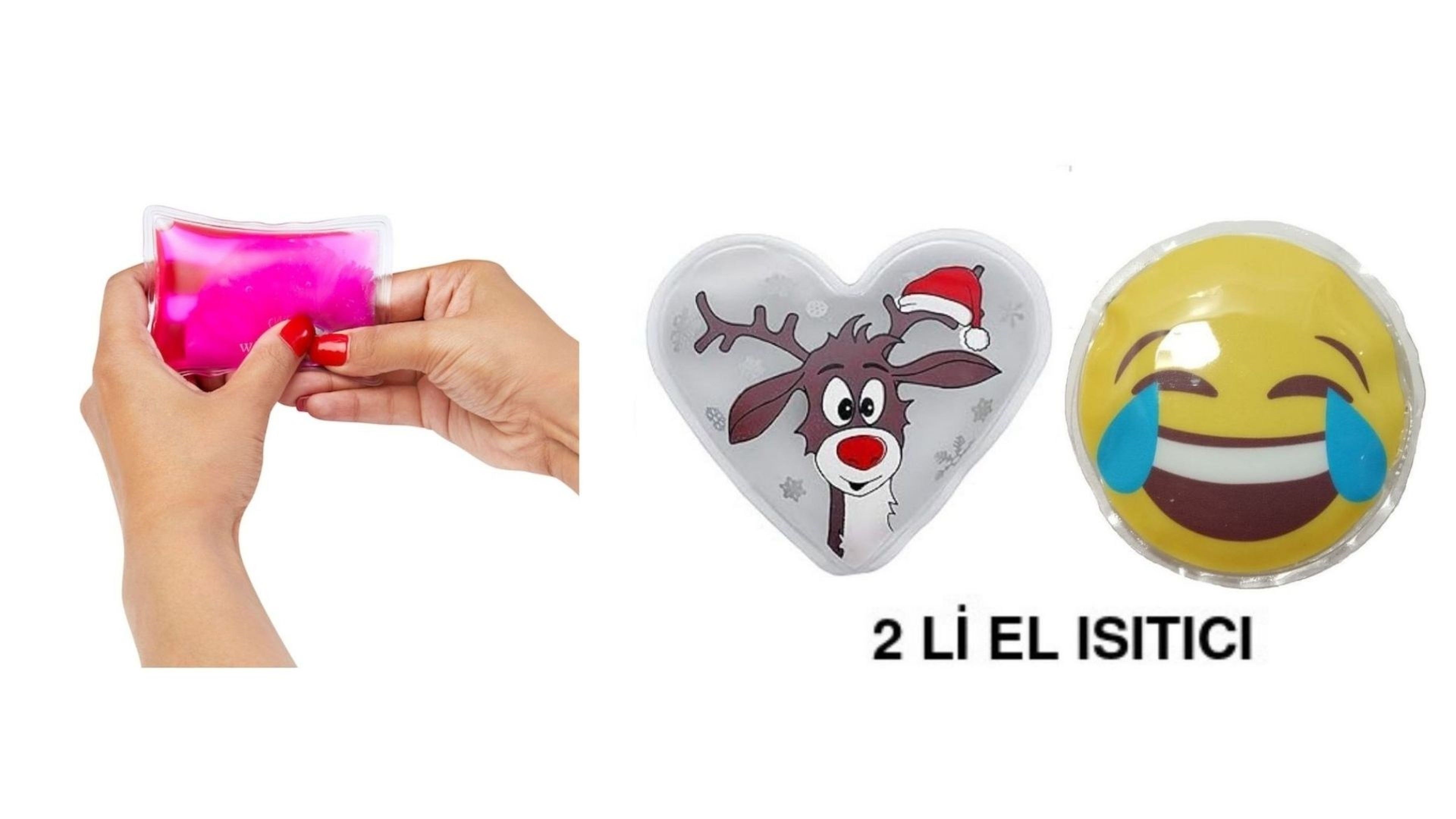 Gülen Emoji Beyaz Geyik Cep Sobası,El Isıtıcı,2 Adet Sıcak Su Torbası Pvc  9Cm