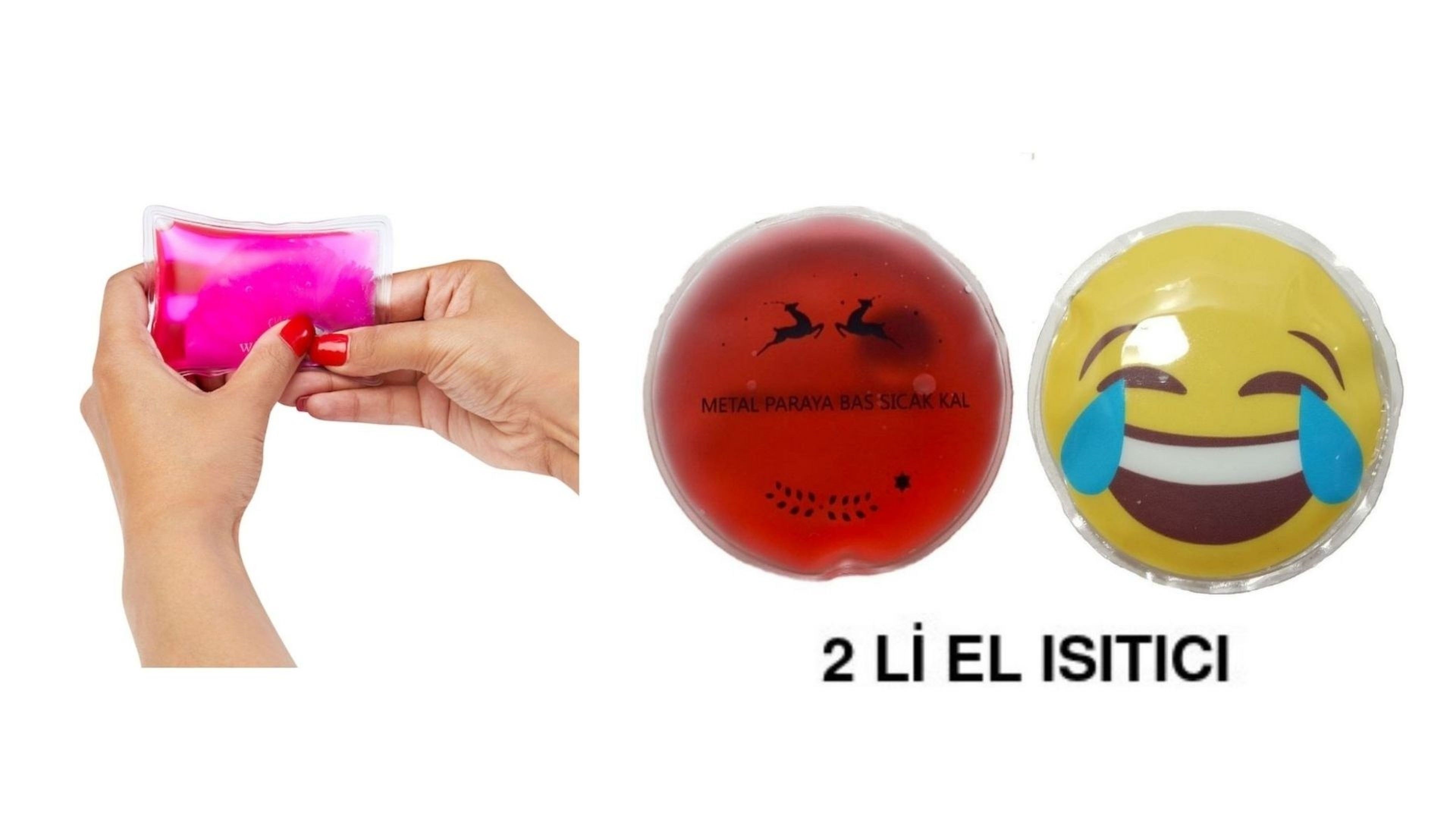 Gülen Emoji Kırmızı Ceylan Cep Sobası,El Isıtıcı,2 Adet Sıcak Su Torbası Pvc  9Cm