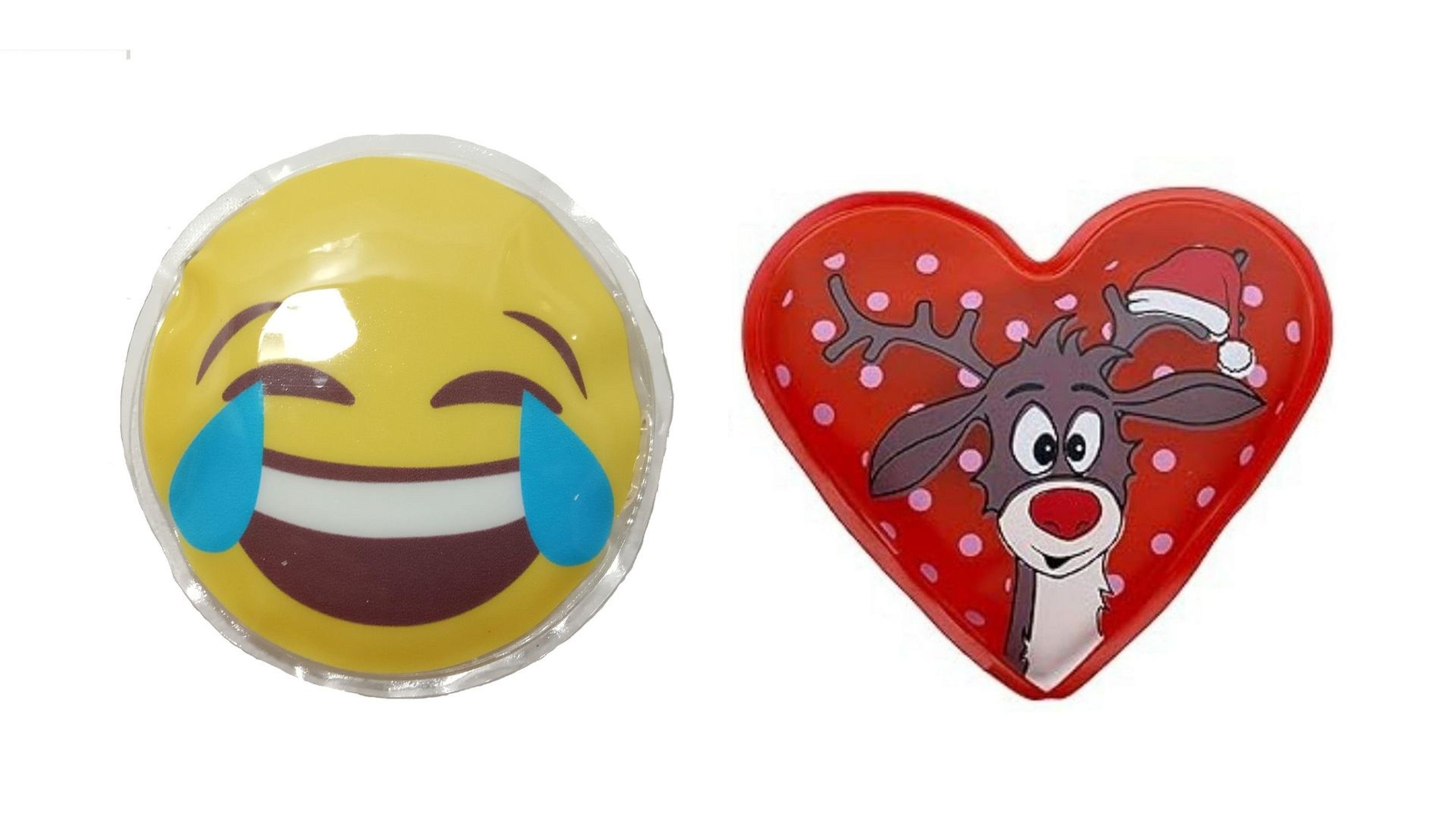Gülen Emoji Kırmızı Geyik Cep Sobası,El Isıtıcı,İki Adet Sıcak Su Torbası Pvc  9Cm