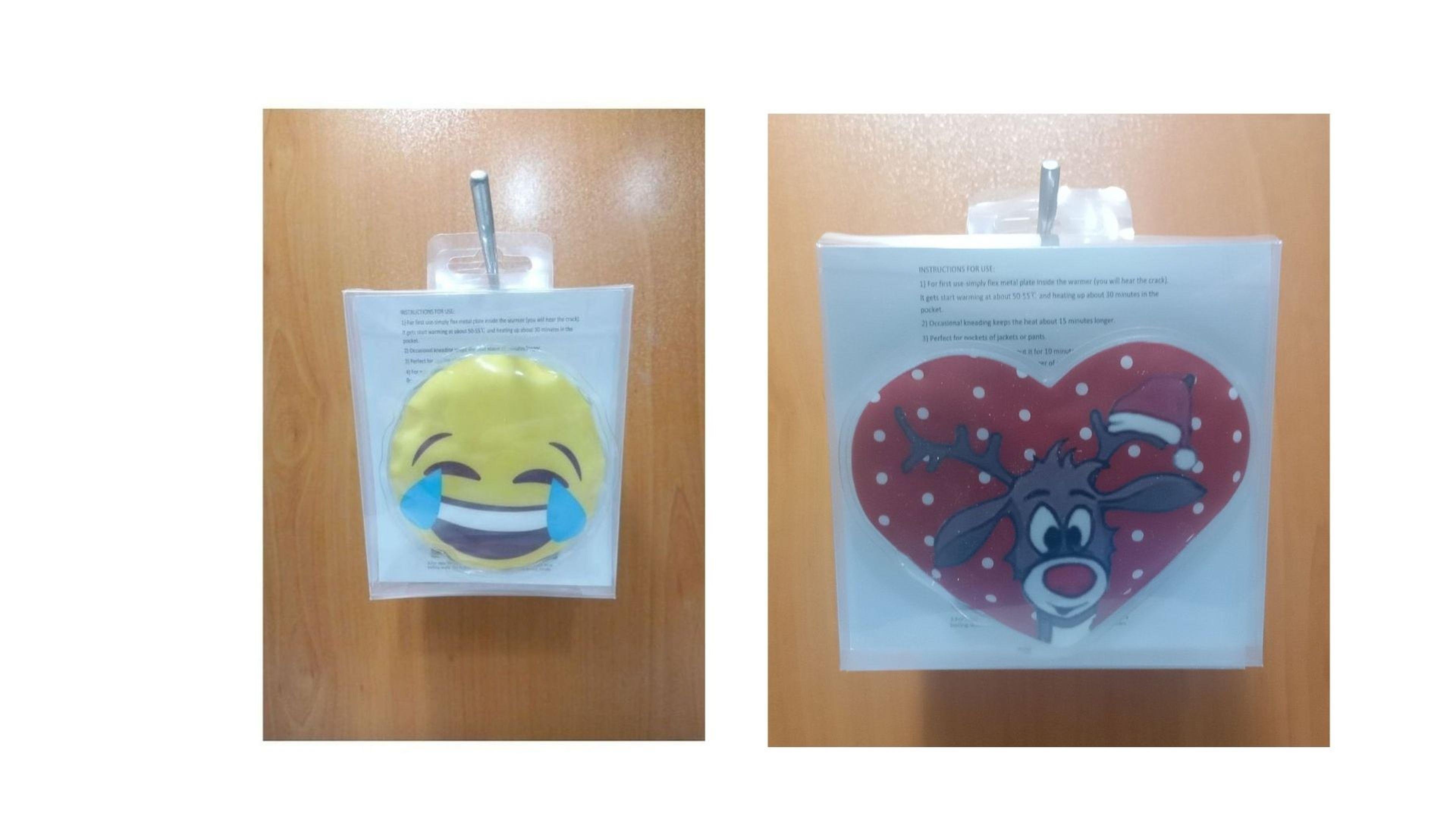 Gülen Emoji Kırmızı Geyik Cep Sobası,El Isıtıcı,İki Adet Sıcak Su Torbası Pvc  9Cm