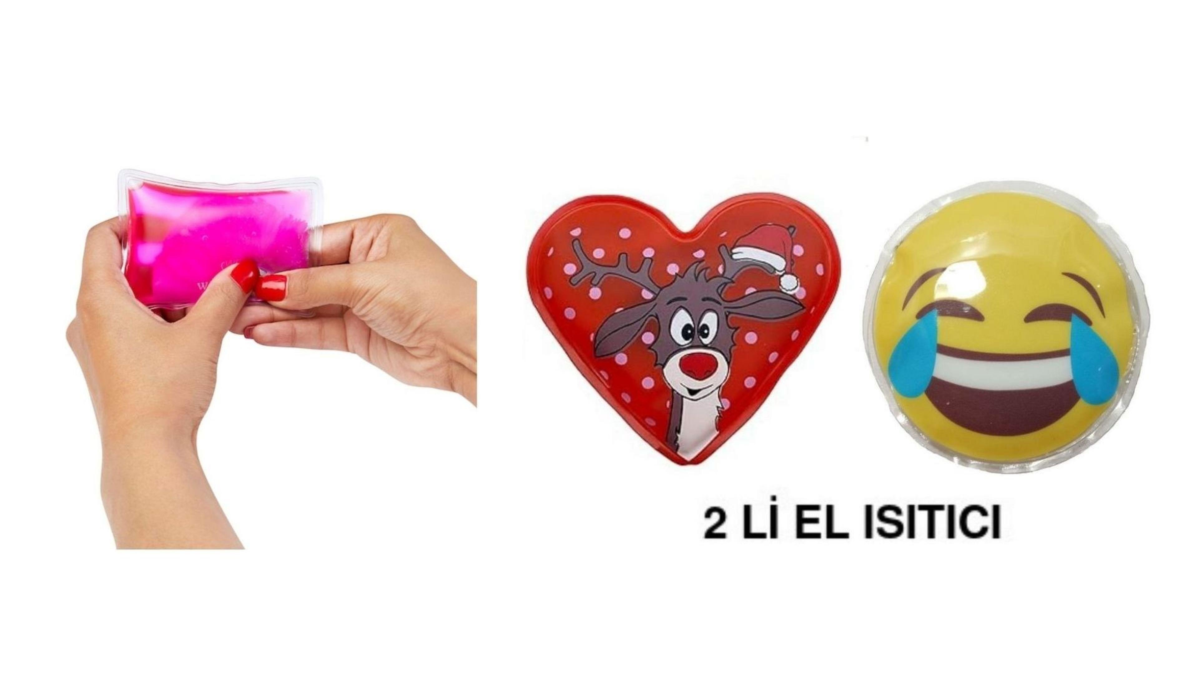 Gülen Emoji Kırmızı Geyik Cep Sobası,El Isıtıcı,İki Adet Sıcak Su Torbası Pvc  9Cm