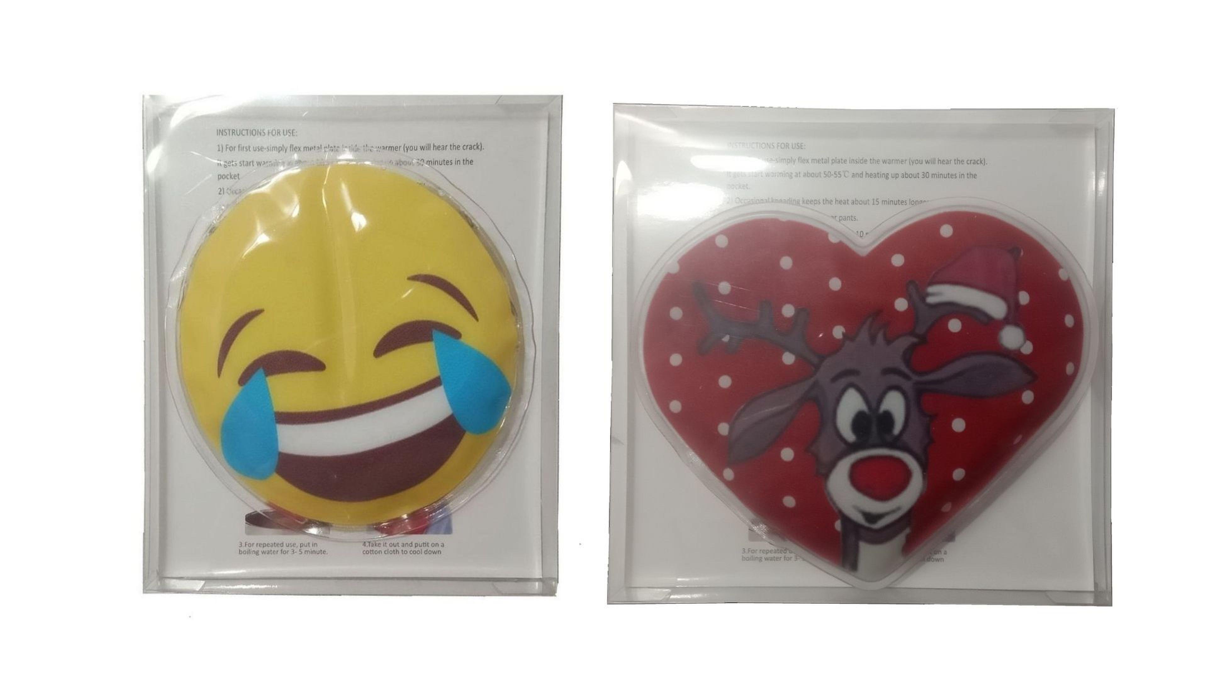 Gülen Emoji Kırmızı Geyik Cep Sobası,El Isıtıcı,İki Adet Sıcak Su Torbası Pvc  9Cm